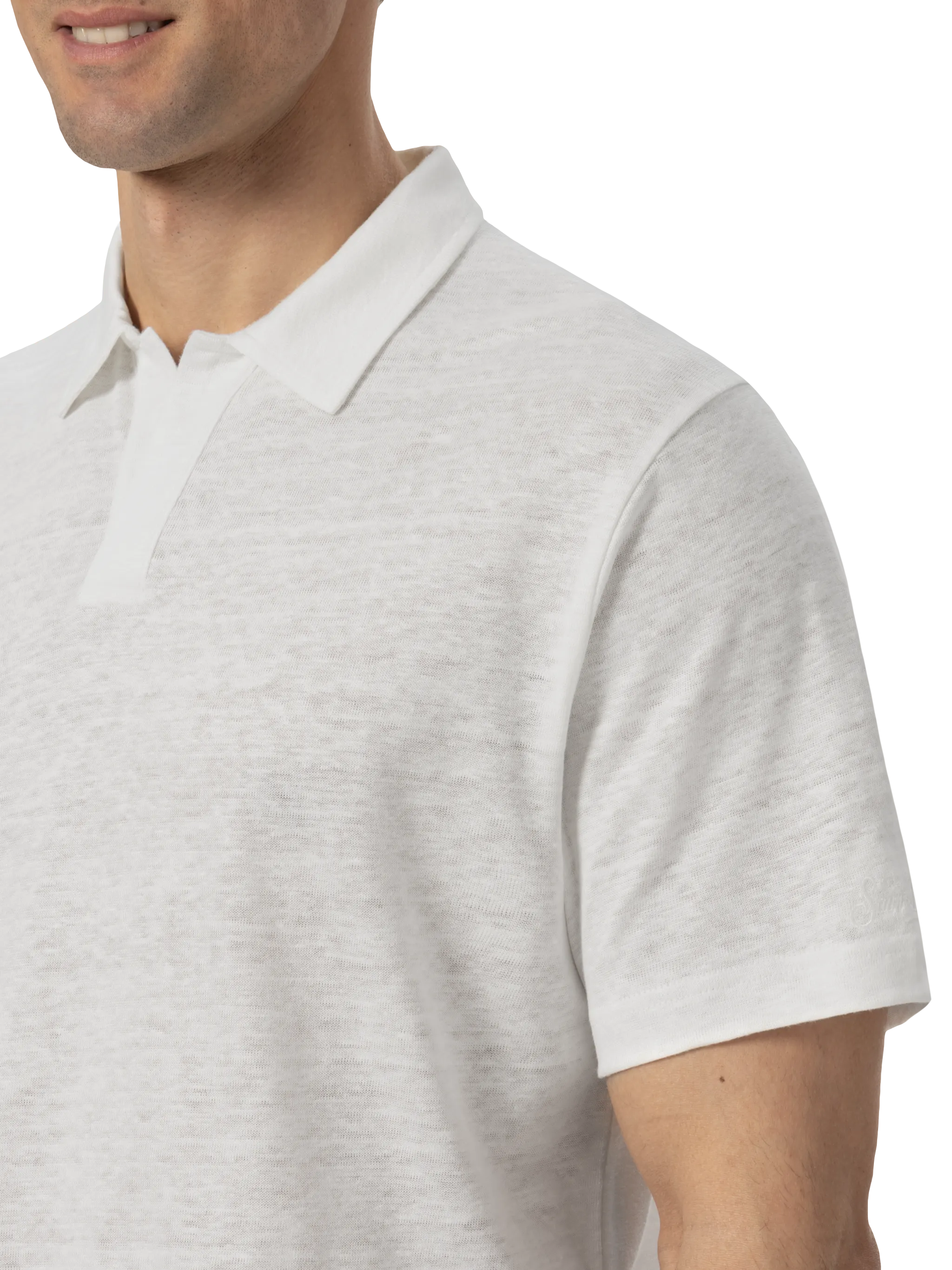 Polo senza bottoni in lino bianco Fraser - Image 3
