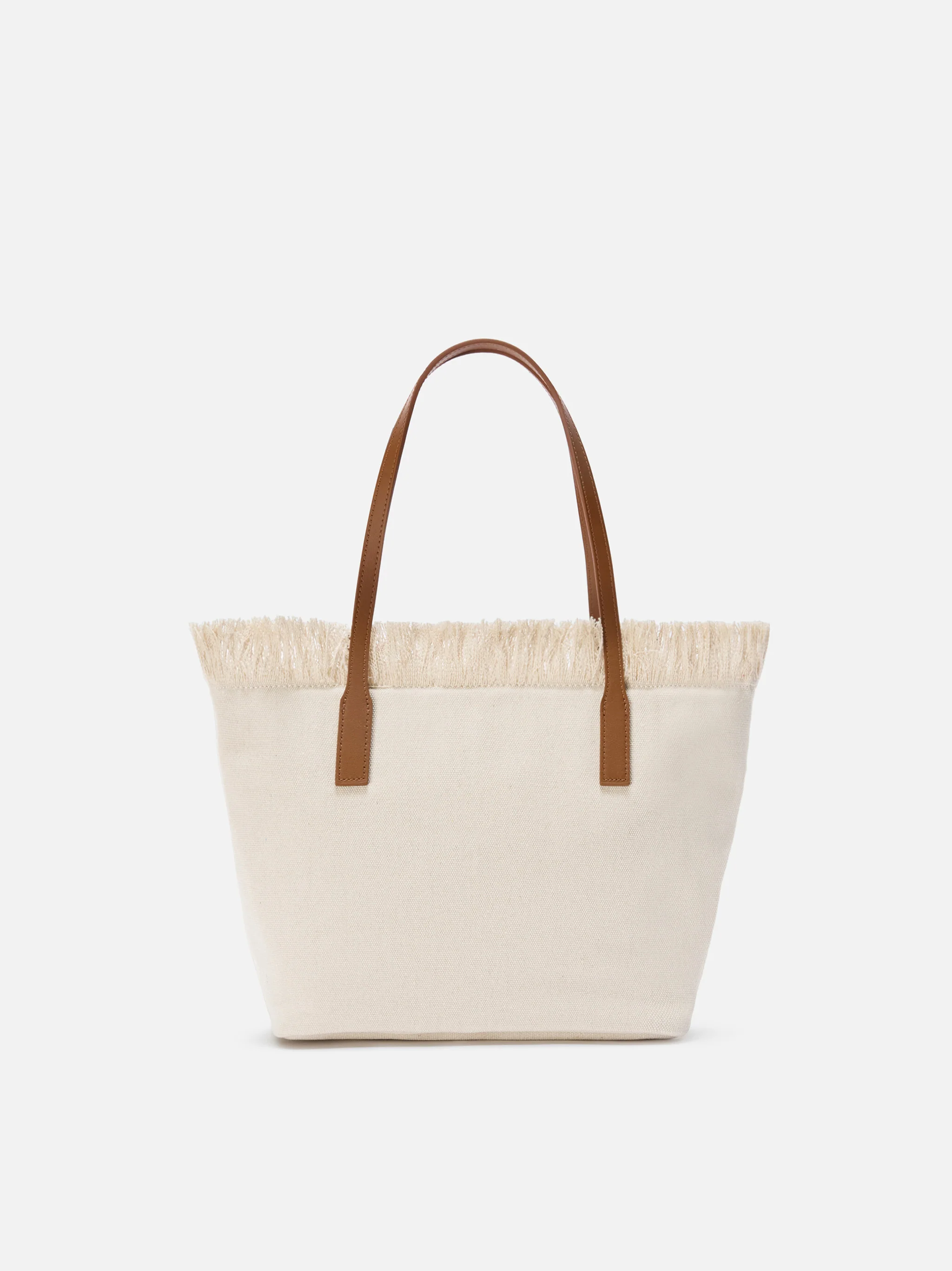 Borsa shopper City medium bianca in canvas con frange - Image 4