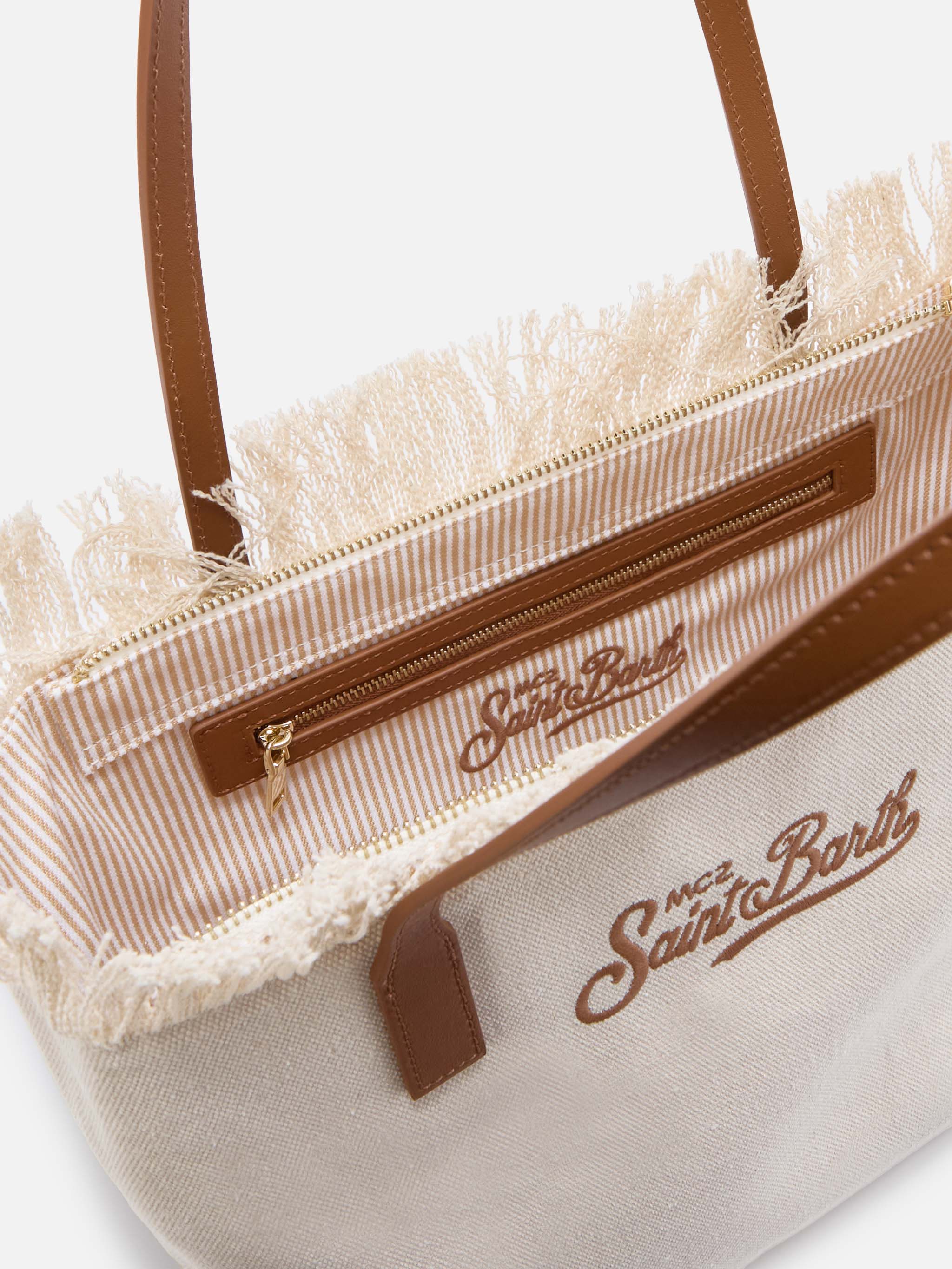Borsa shopper City medium bianca in canvas con frange - Image 5