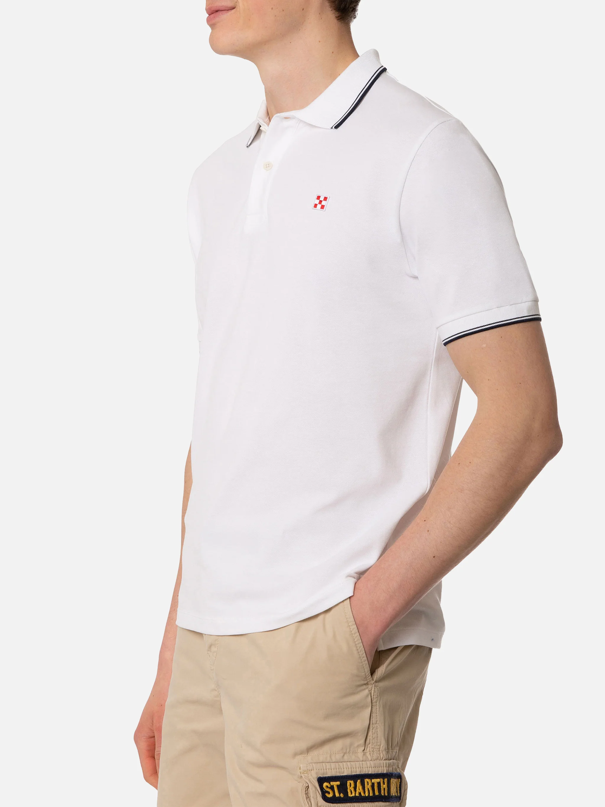 Polo in piquet bianco con logo St. Barth - Image 3