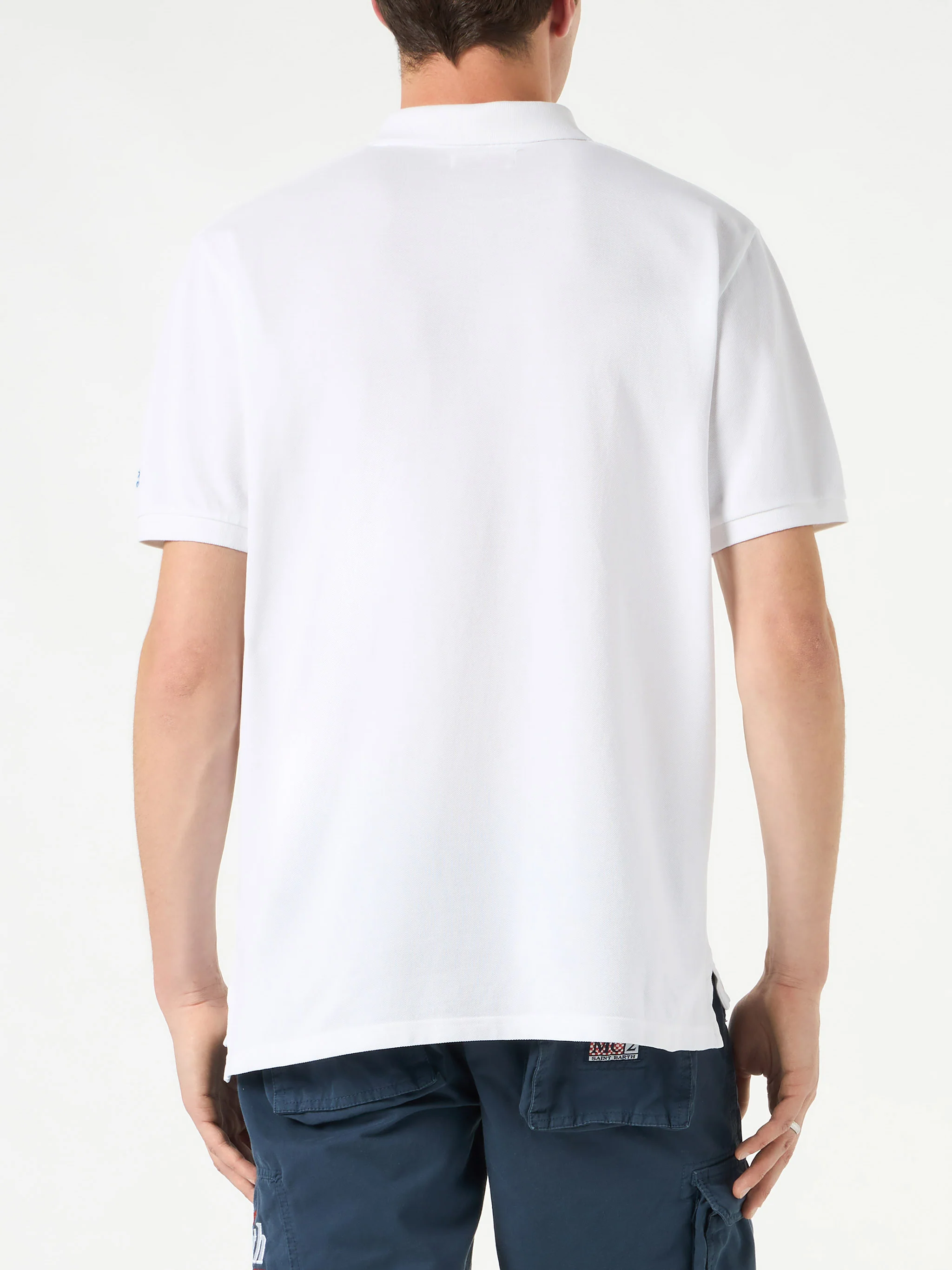 Polo in piquet bianco con logo St. Barth effetto vintage - Image 3