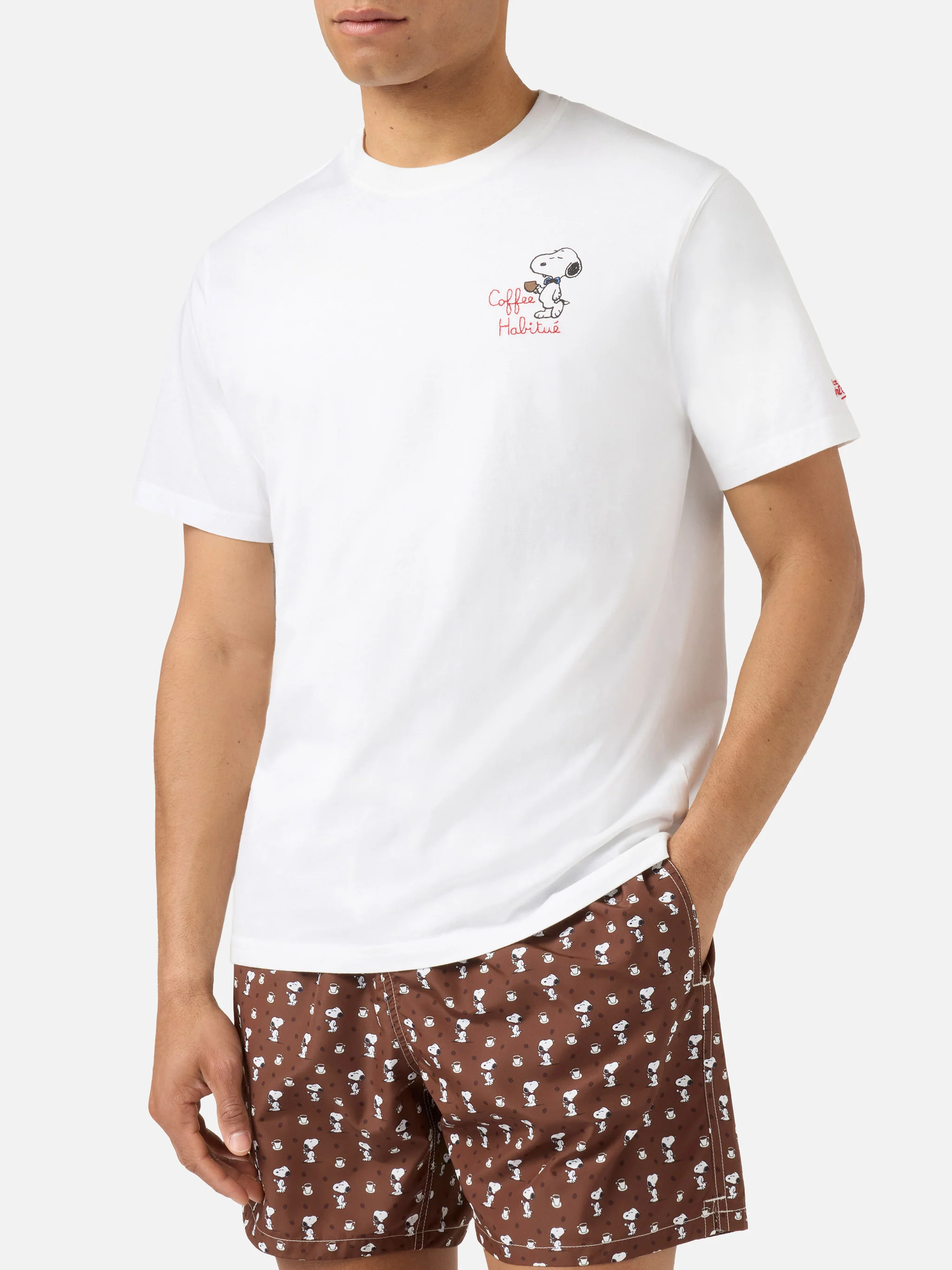 T-shirt Portofino bianca con ricamo Coffee Habitué | Special Edition - Image 3