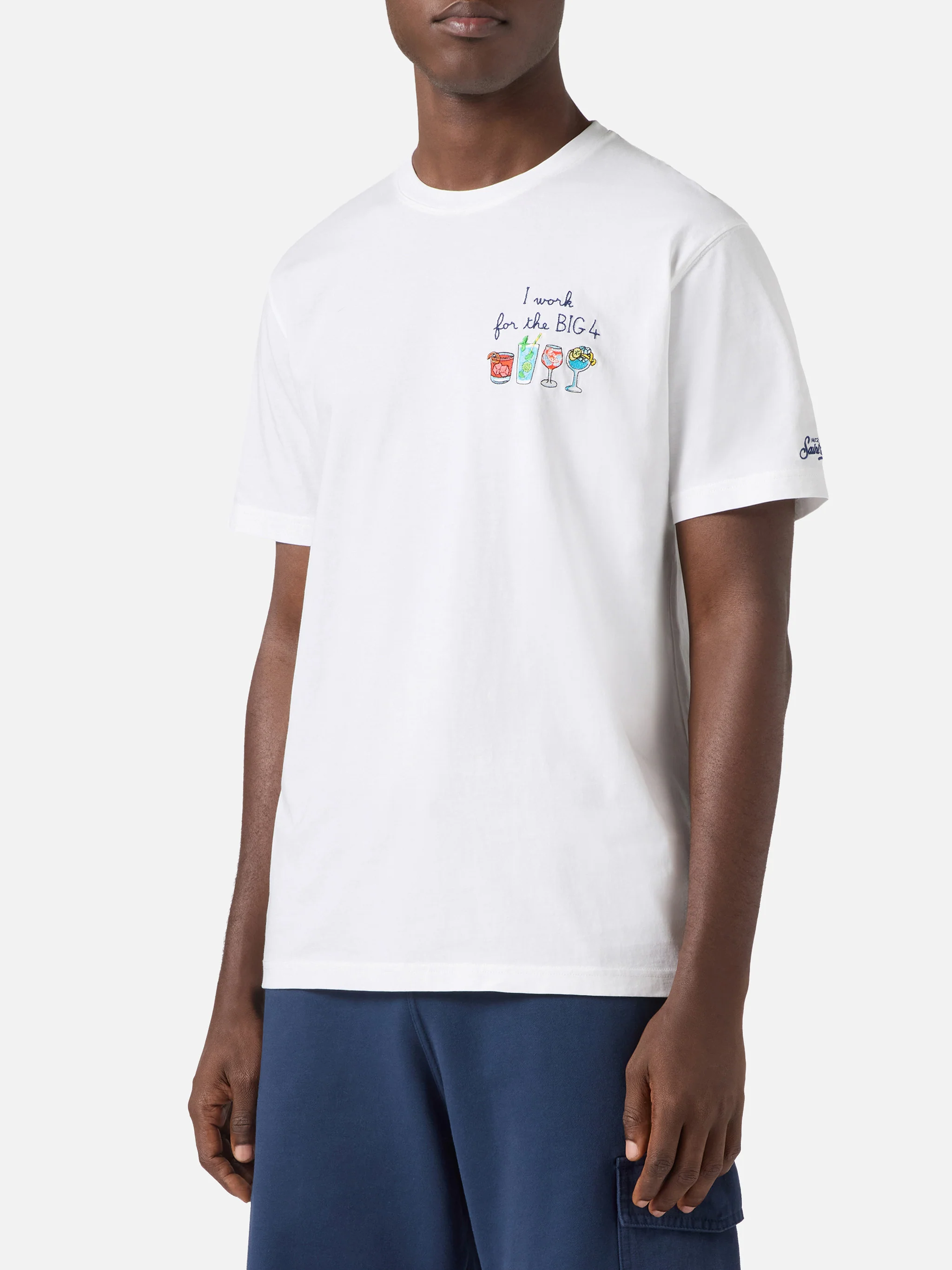 T-shirt Portofino bianca con ricamo I Work For The Big 4 - Image 3