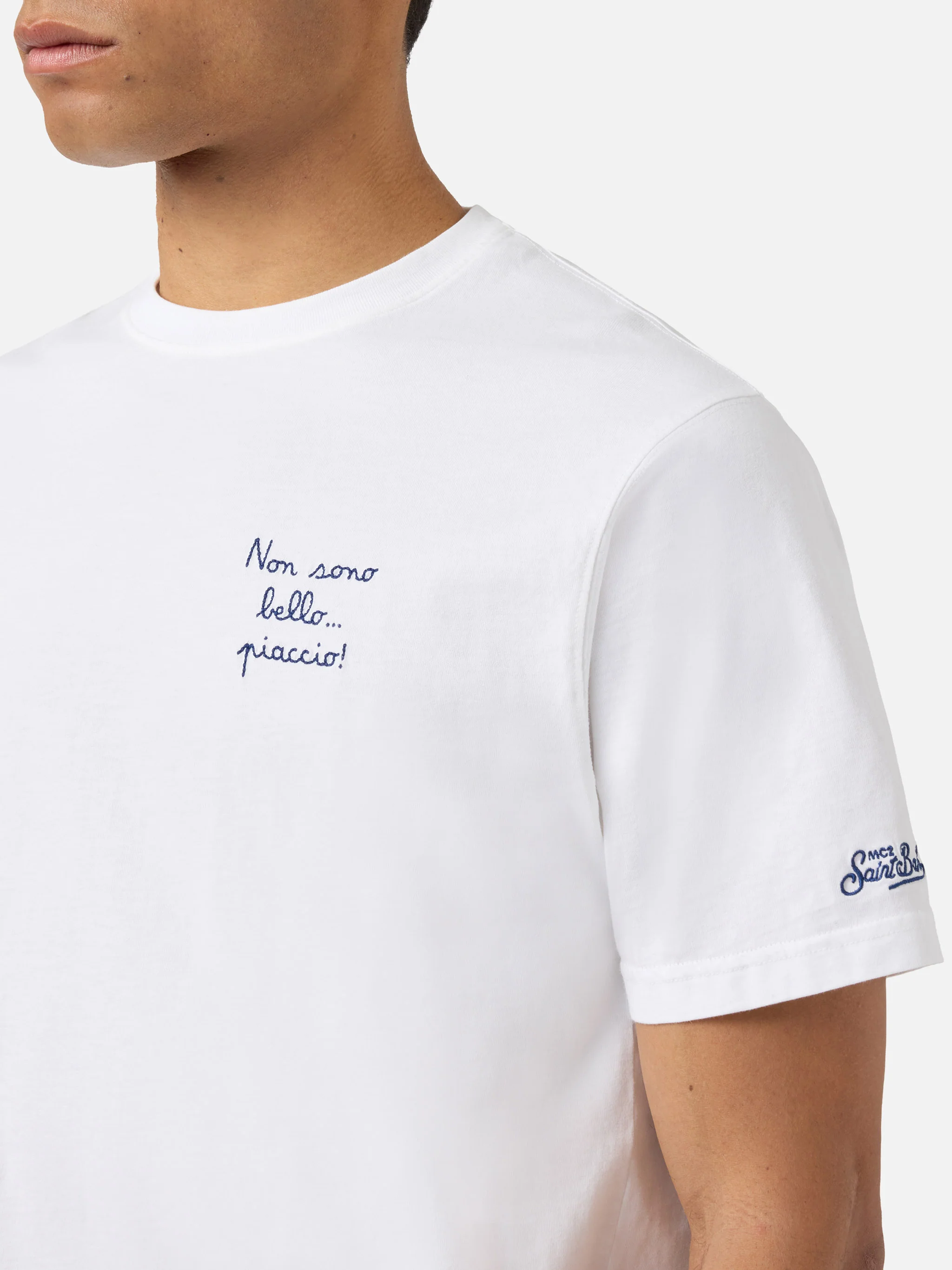 T-shirt Portofino bianca con ricamo Non Sono Bello Piaccio! - Image 2