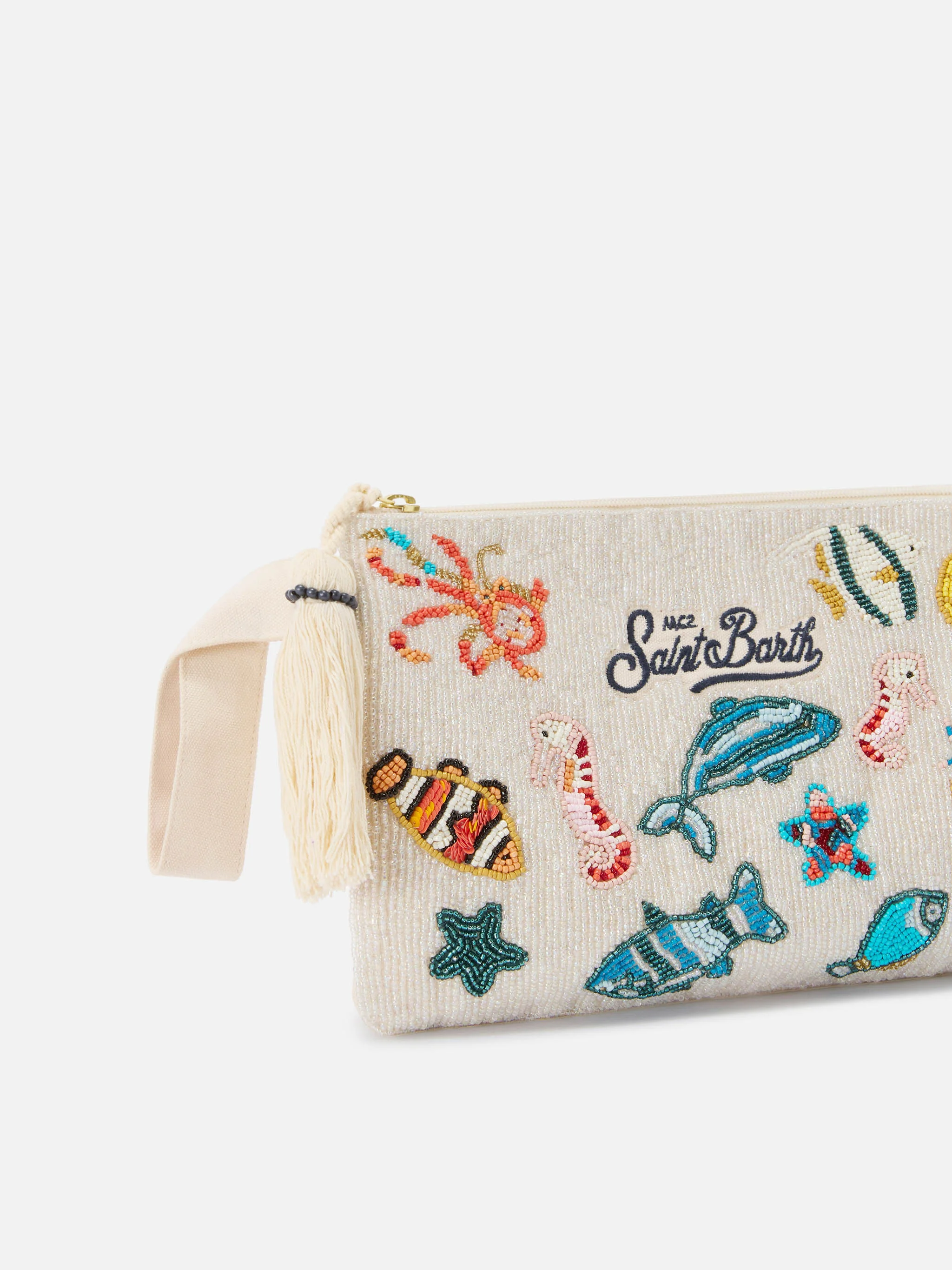 Pouch Pearl bianca con motivi marini in perline - Image 4