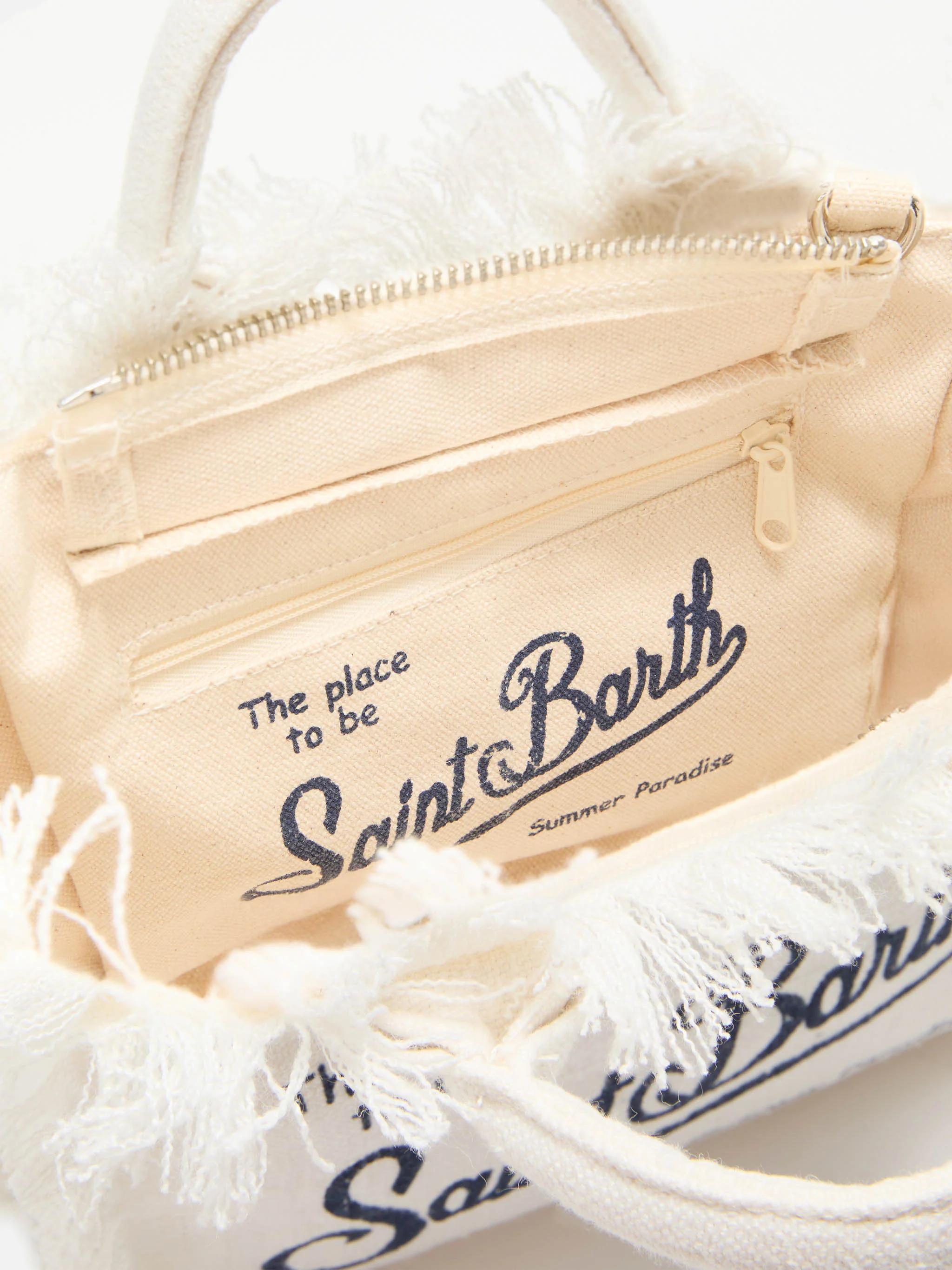 Borsa Vanity mini in lino bianca tinta unita con tracolla removibile - Image 4