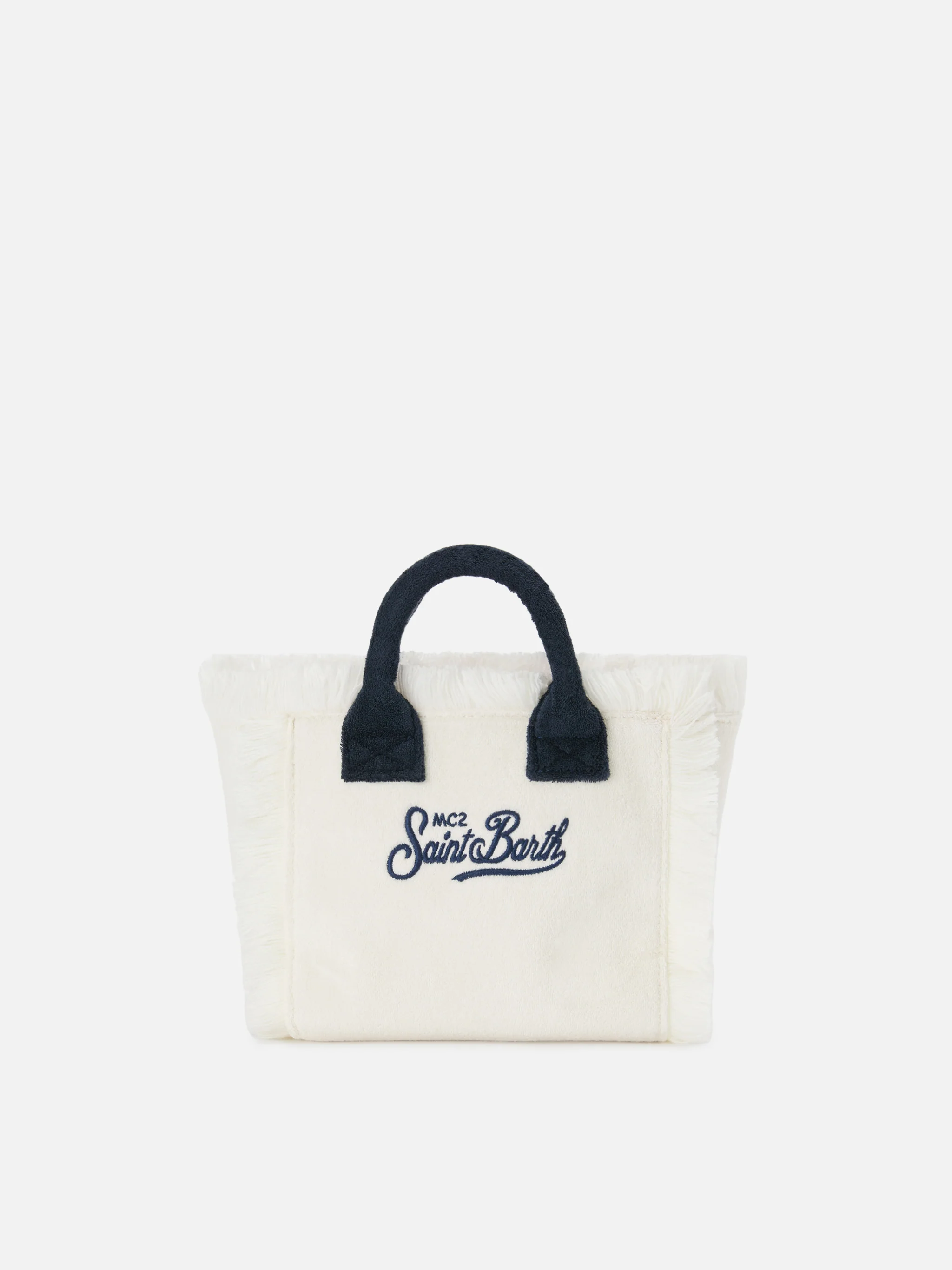 Borsa Vanity mini in tessuto effetto spugna bianco con logo ricamato - Image 4
