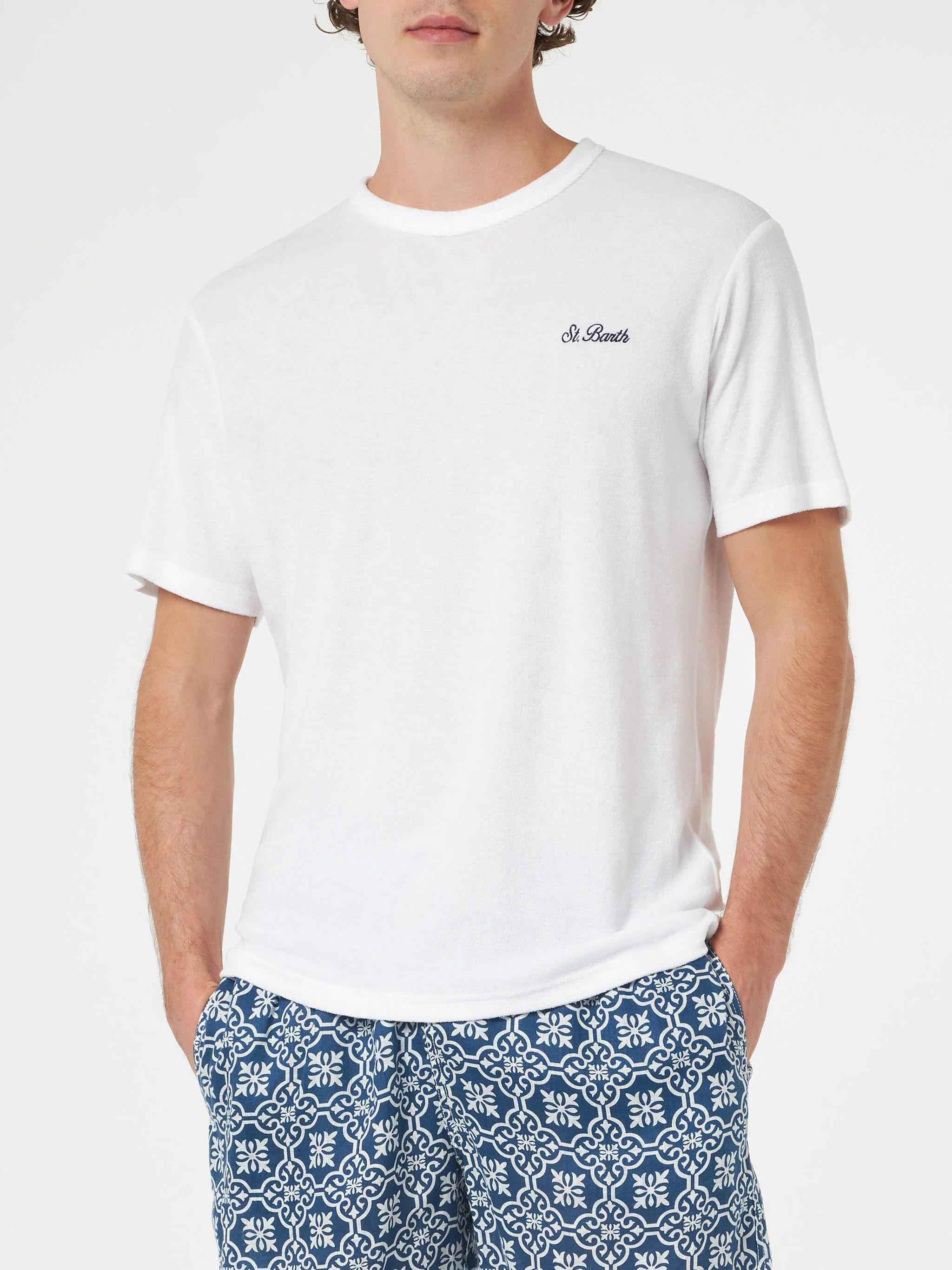 Tshirt in spugna bianca Gary con ricamo St. Barth - Image 3