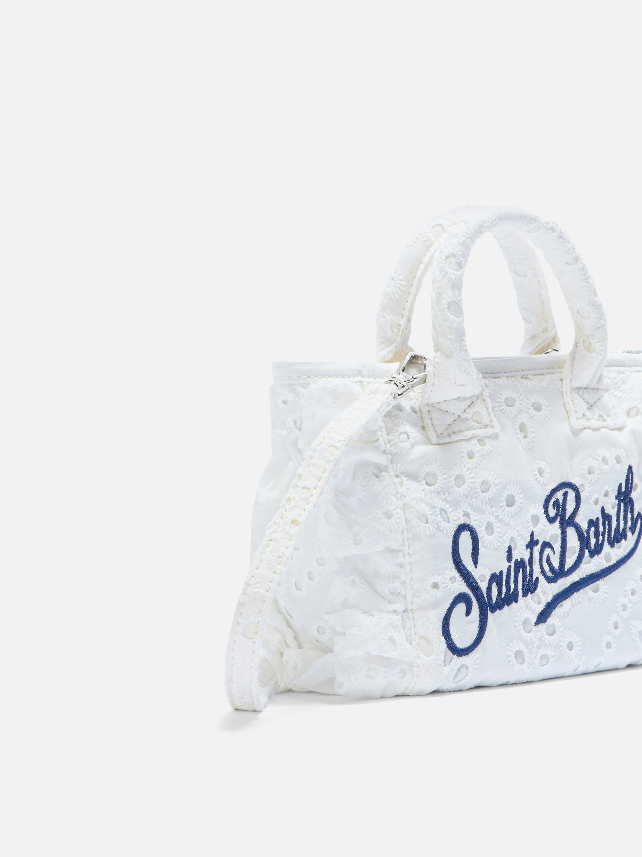 Borsa Vanity mini volant in cotone sangallo bianca - Image 3