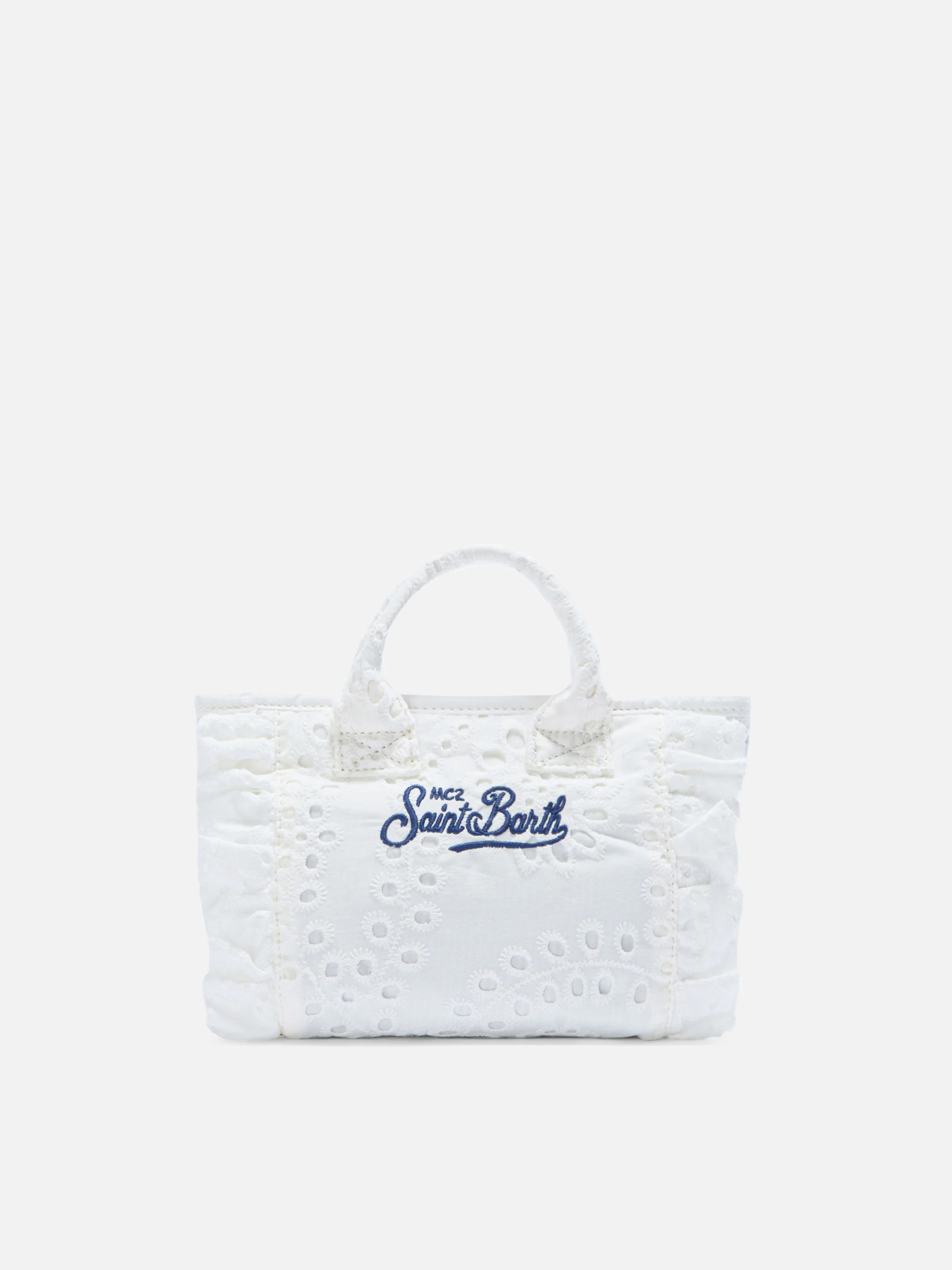 Borsa Vanity mini volant in cotone sangallo bianca - Image 4