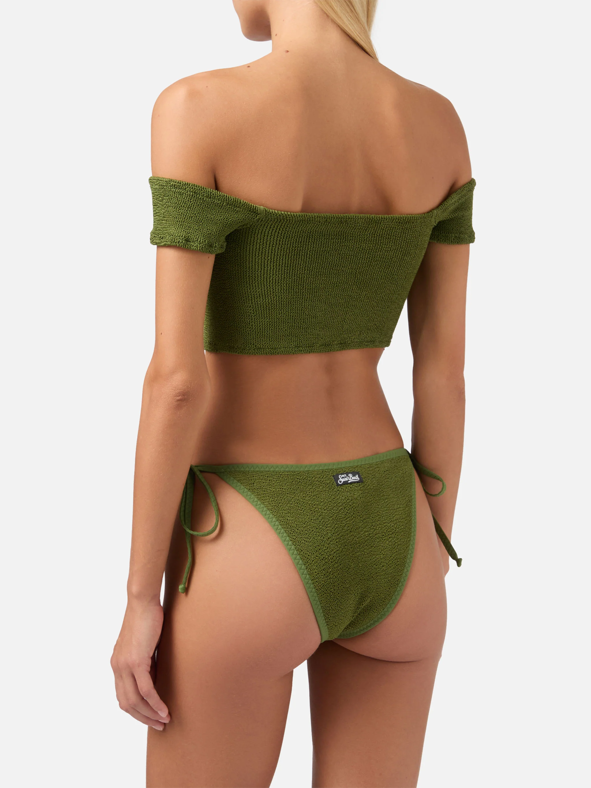 Bikini Zena Marielle con spallina larga in crinkle verde militare - Image 4