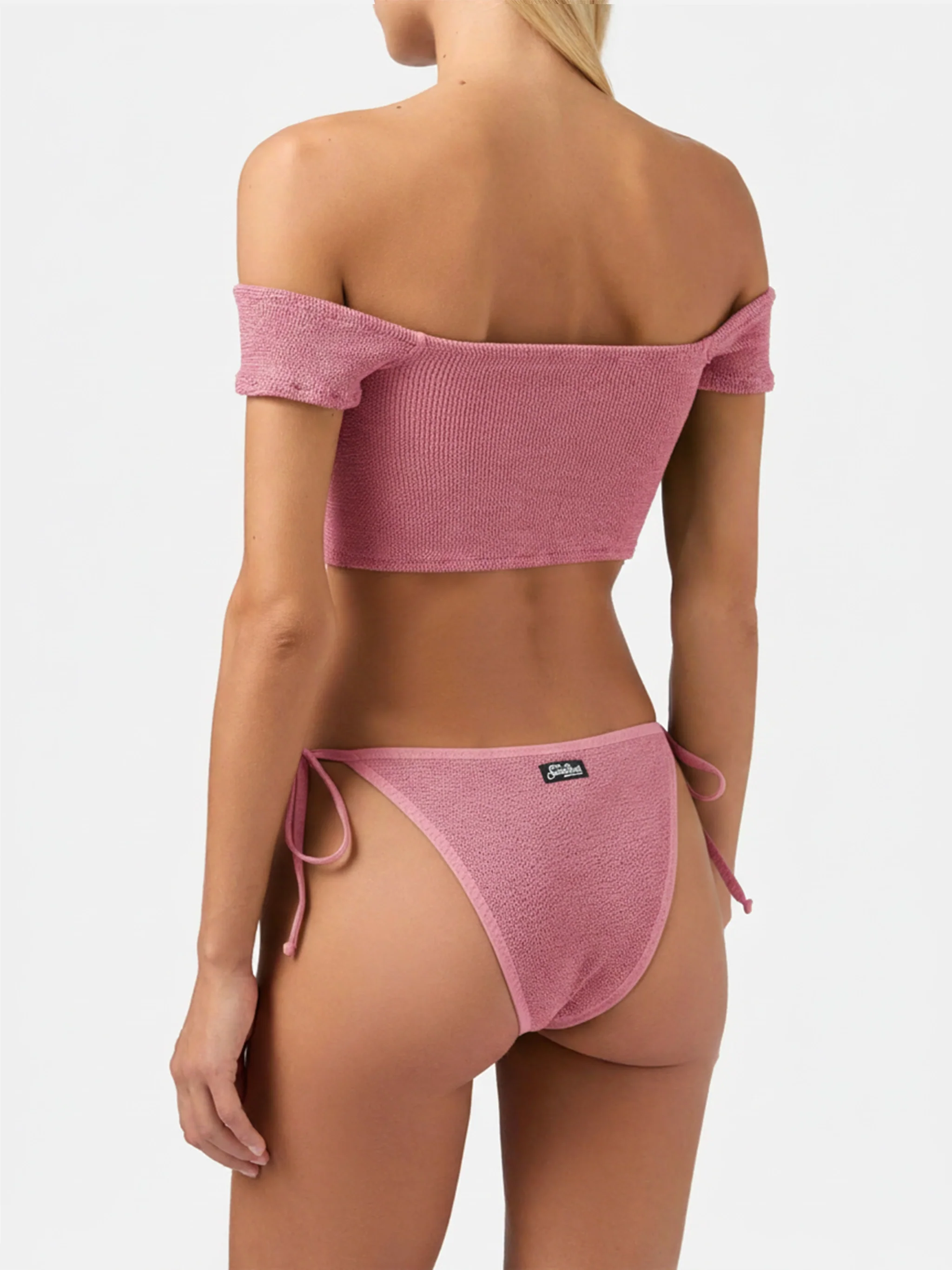 Bikini Zena Marielle con spallina larga in crinkle rosa - Image 3