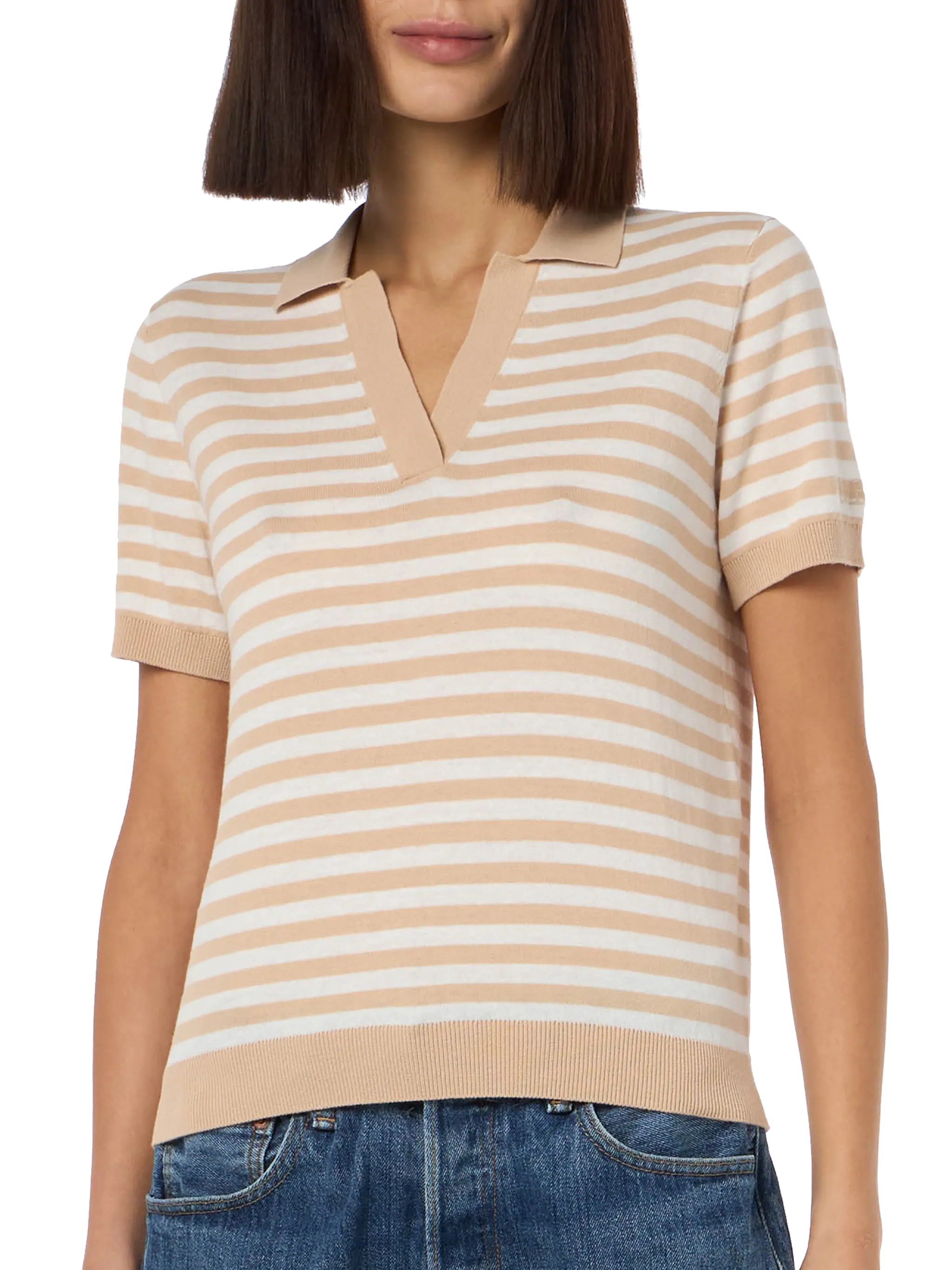 Polo Evonne in maglia con righe beige e bianche