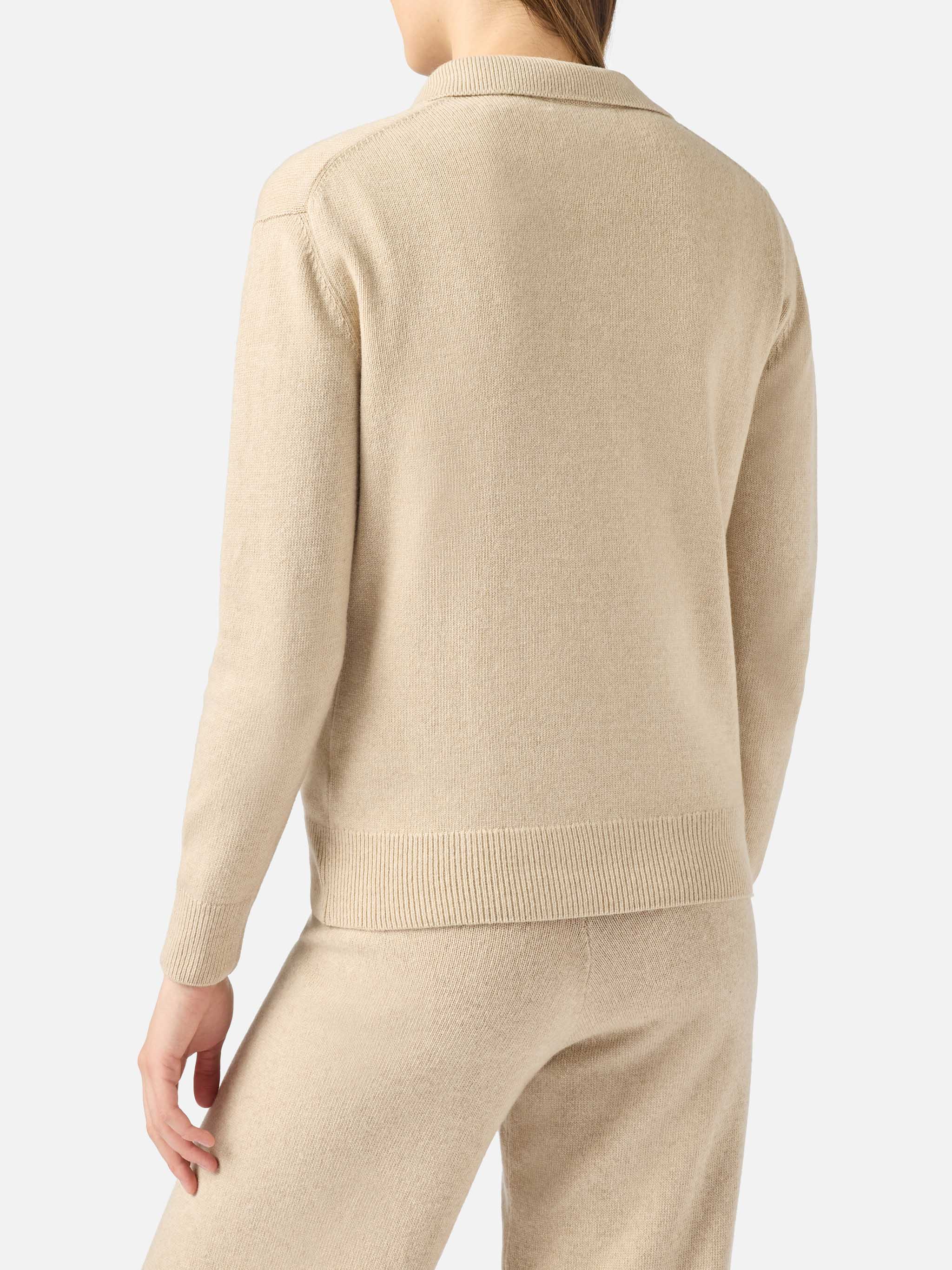 Maglione Eze in misto cashmere beige con collo polo - Image 3