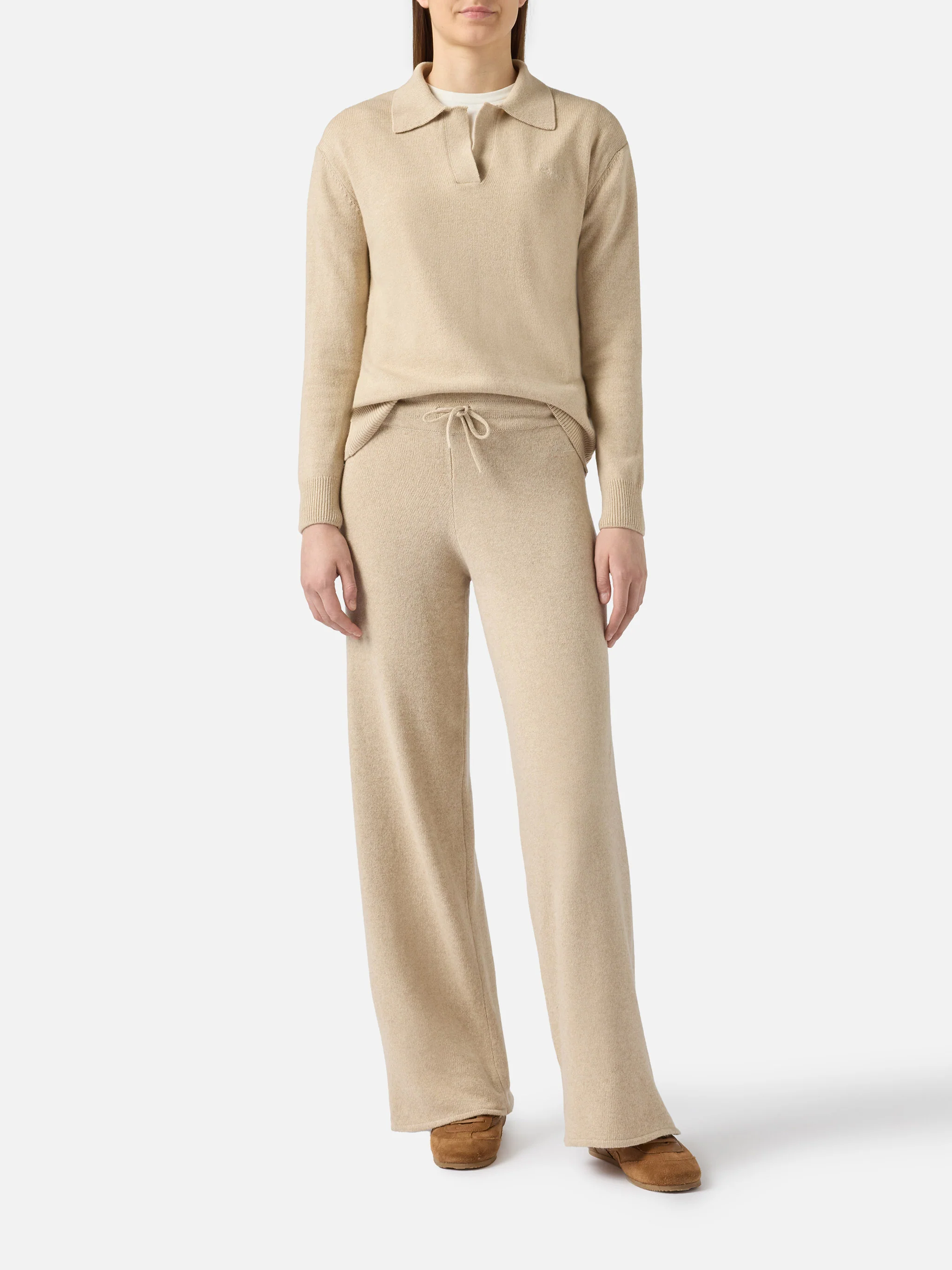 Maglione Eze in misto cashmere beige con collo polo - Image 5