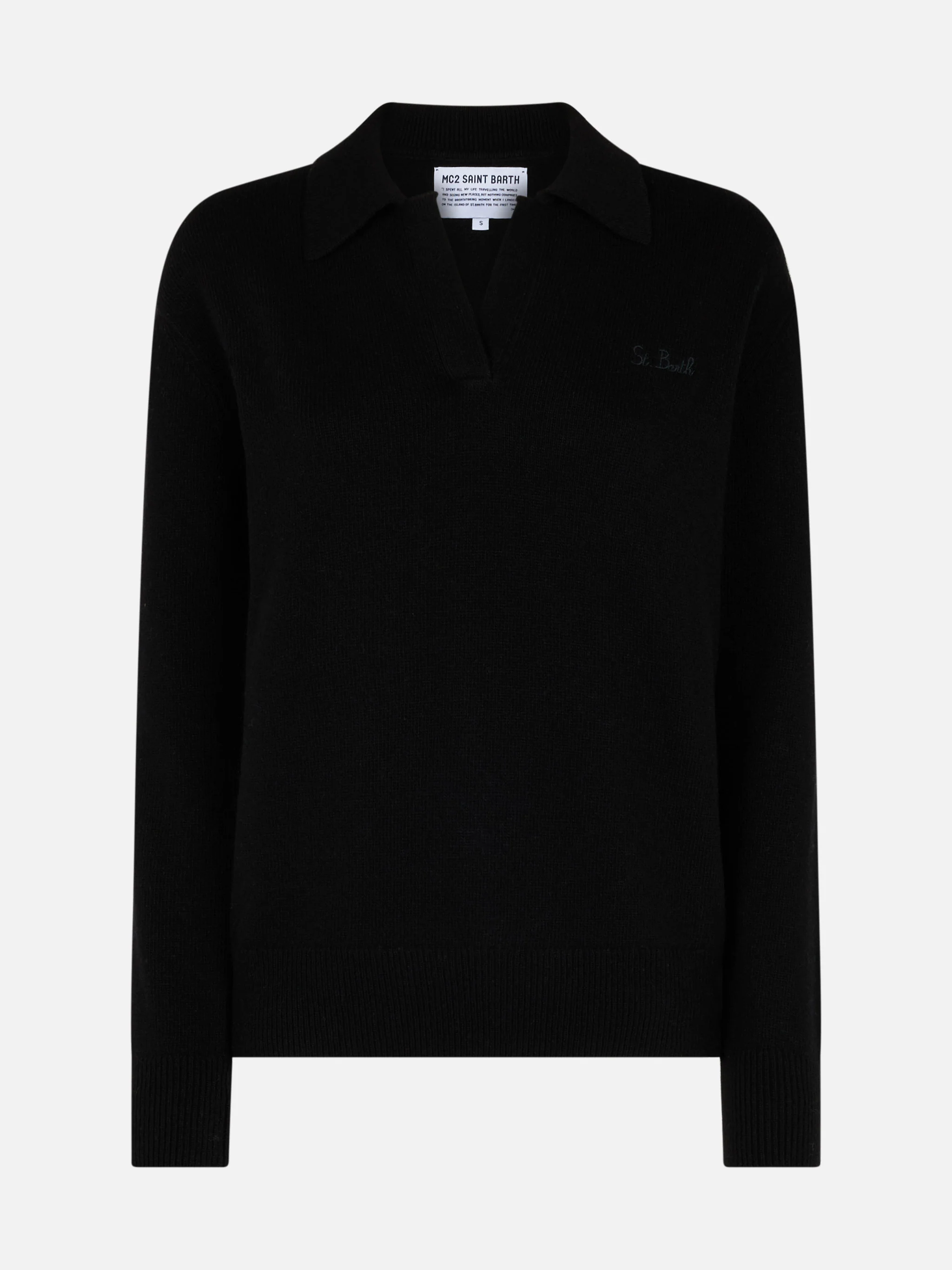 Maglia Eze in misto cashmere nero con colletto polo - Image 3