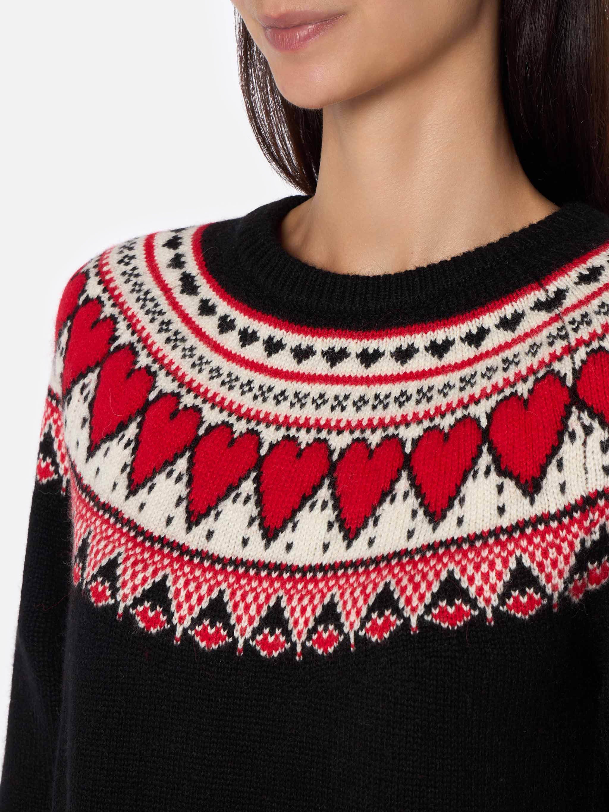 Maglione New Queen Nordic nero con jacquard cuori - Image 2