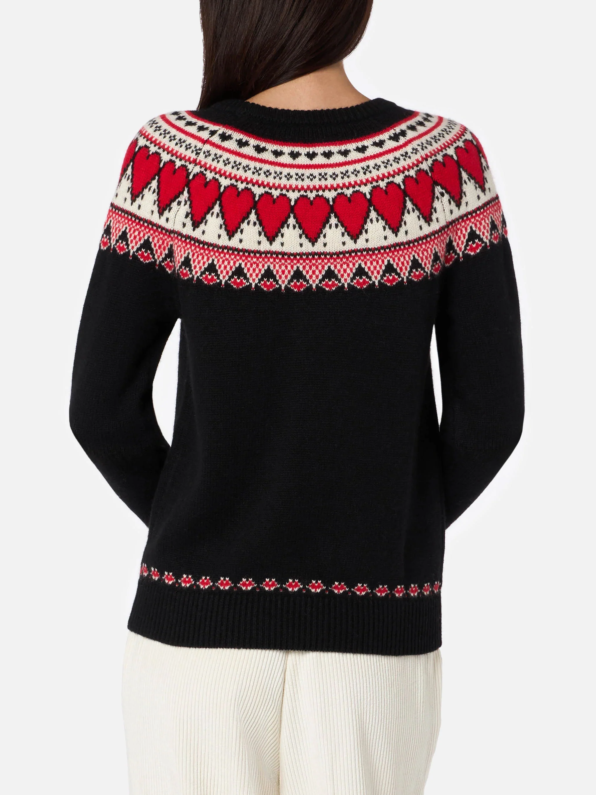 Maglione New Queen Nordic nero con jacquard cuori - Image 3