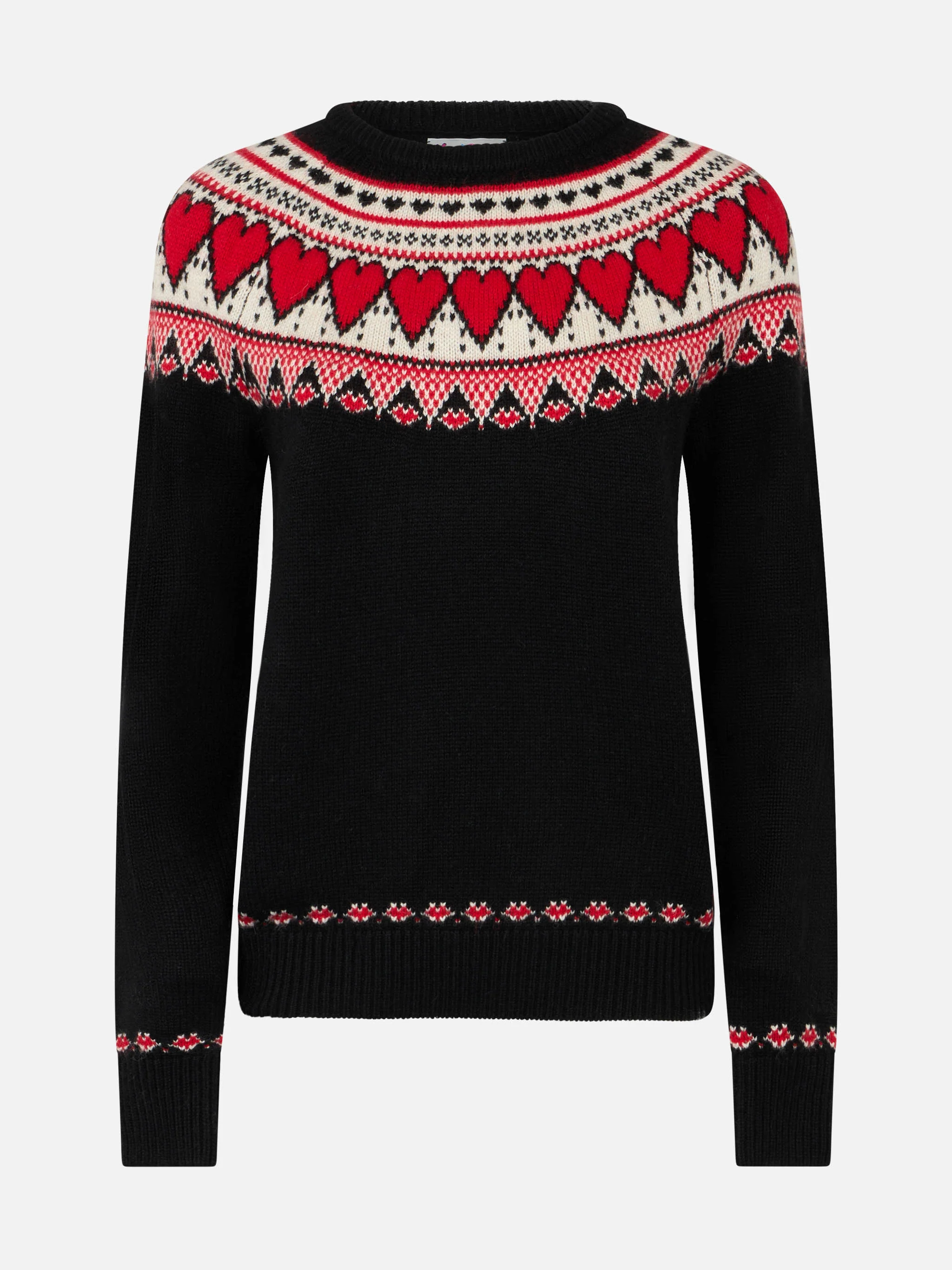 Maglione New Queen Nordic nero con jacquard cuori - Image 4