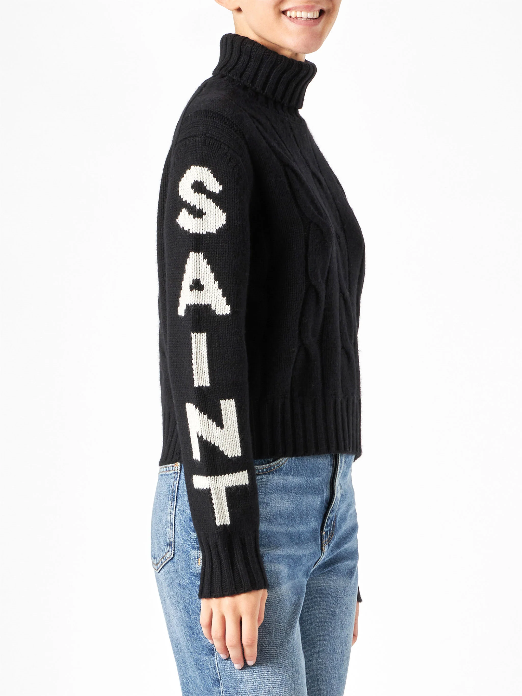 Maglione Adler a collo alto intrecciato nero con jacquard Saint Barth - Image 2