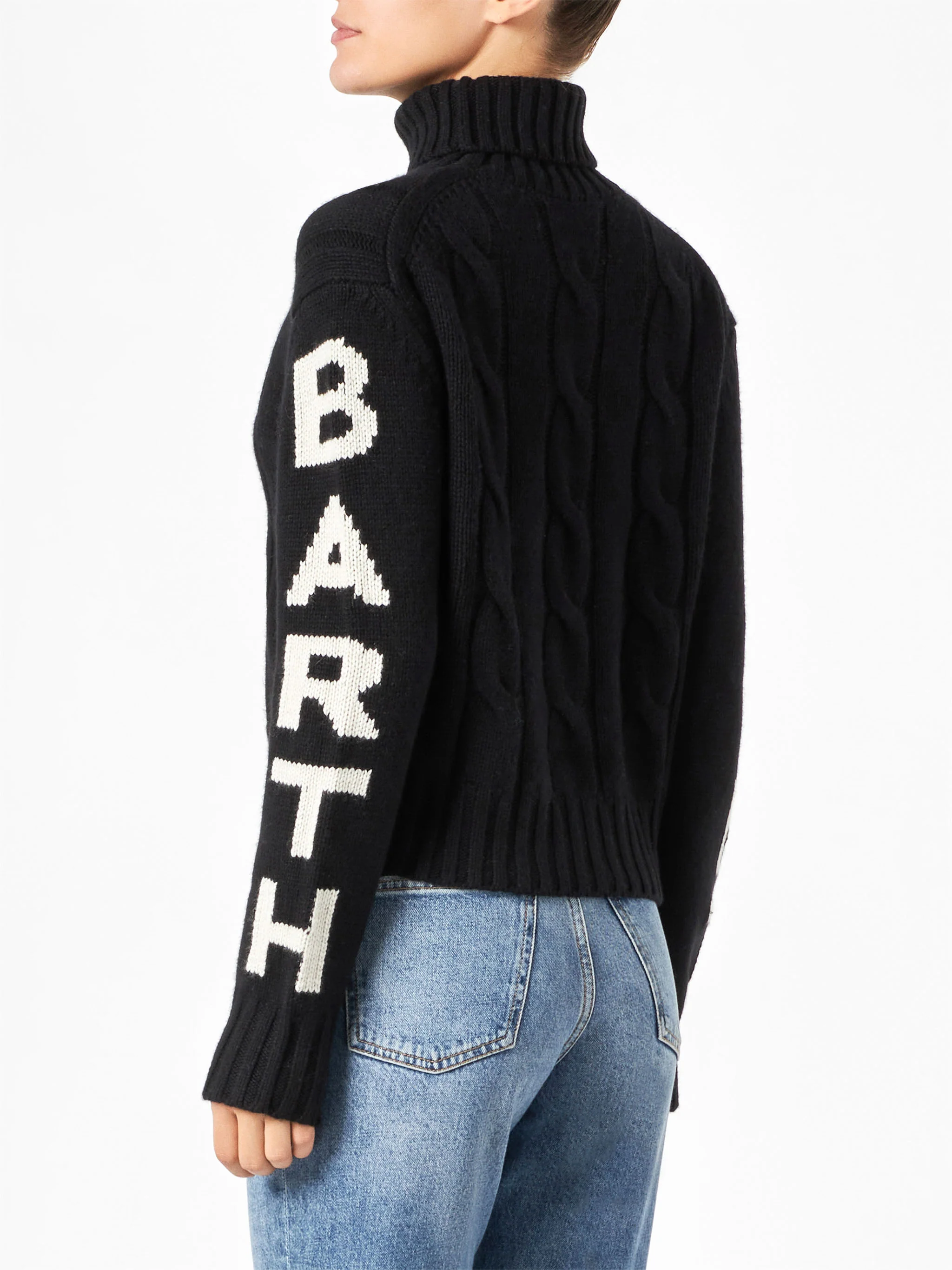 Maglione Adler a collo alto intrecciato nero con jacquard Saint Barth - Image 3
