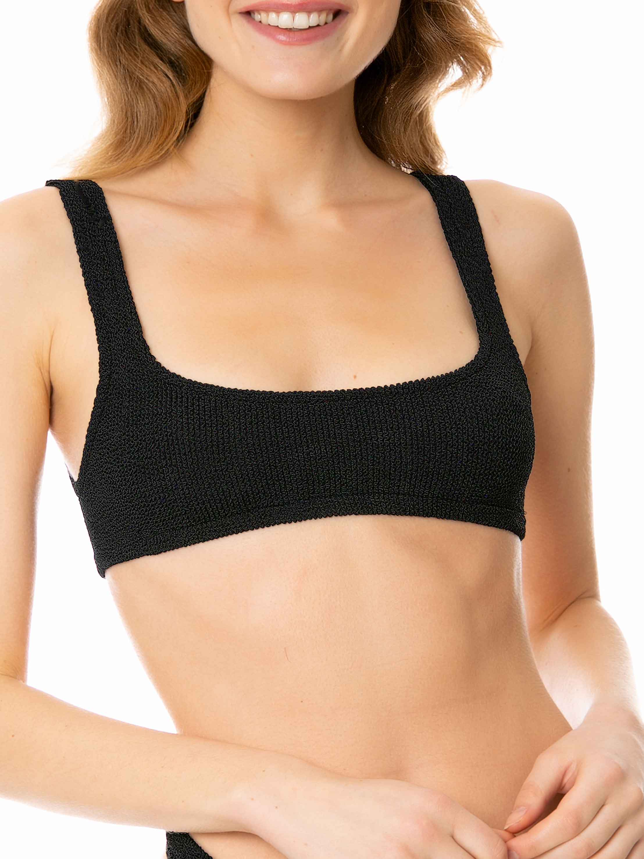 Top bikini Naima crinkle bralette nero tinta unita - Image 2