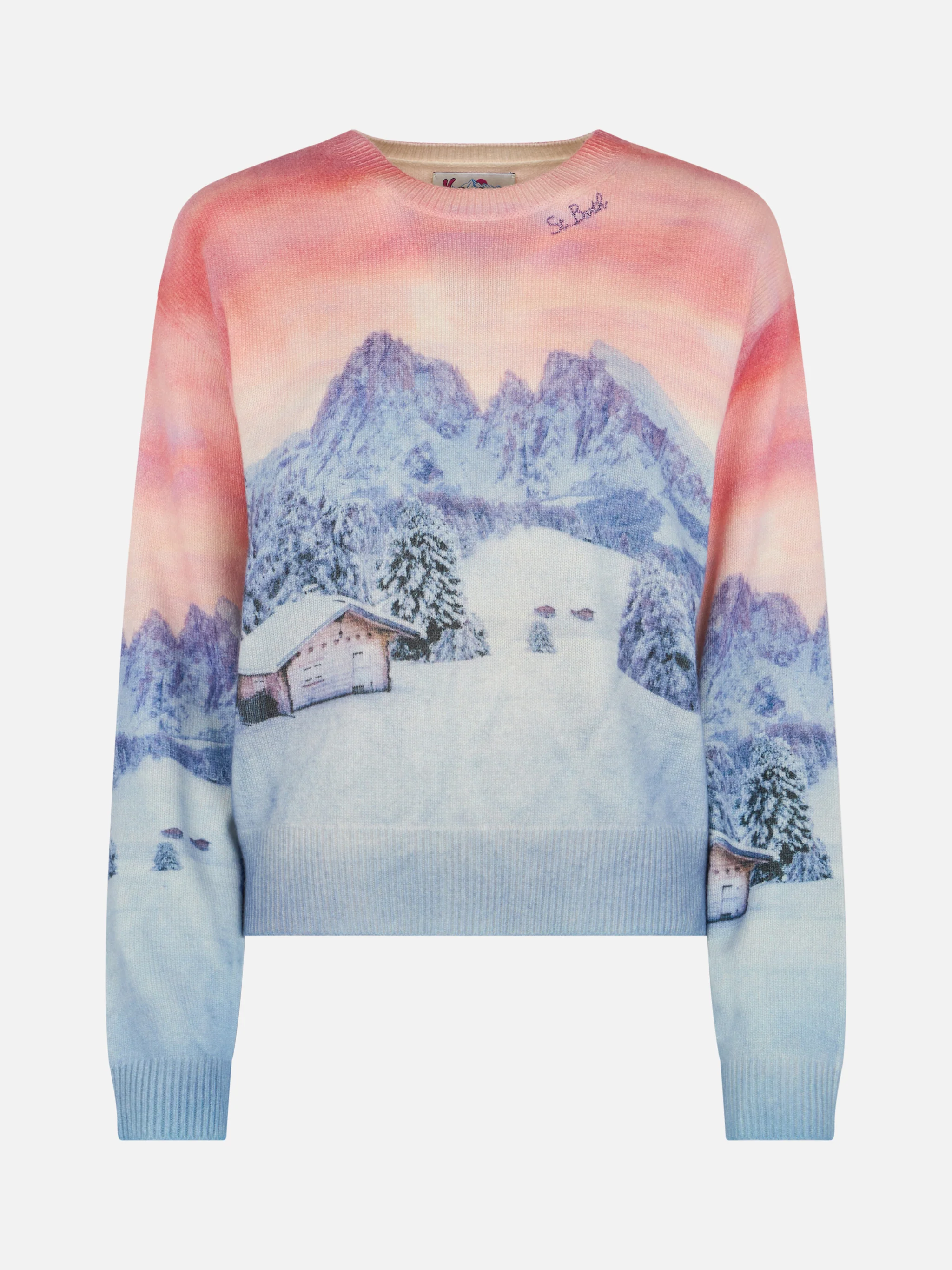 Maglia Louise in misto cashmere con stampa chalet sunset - Image 3