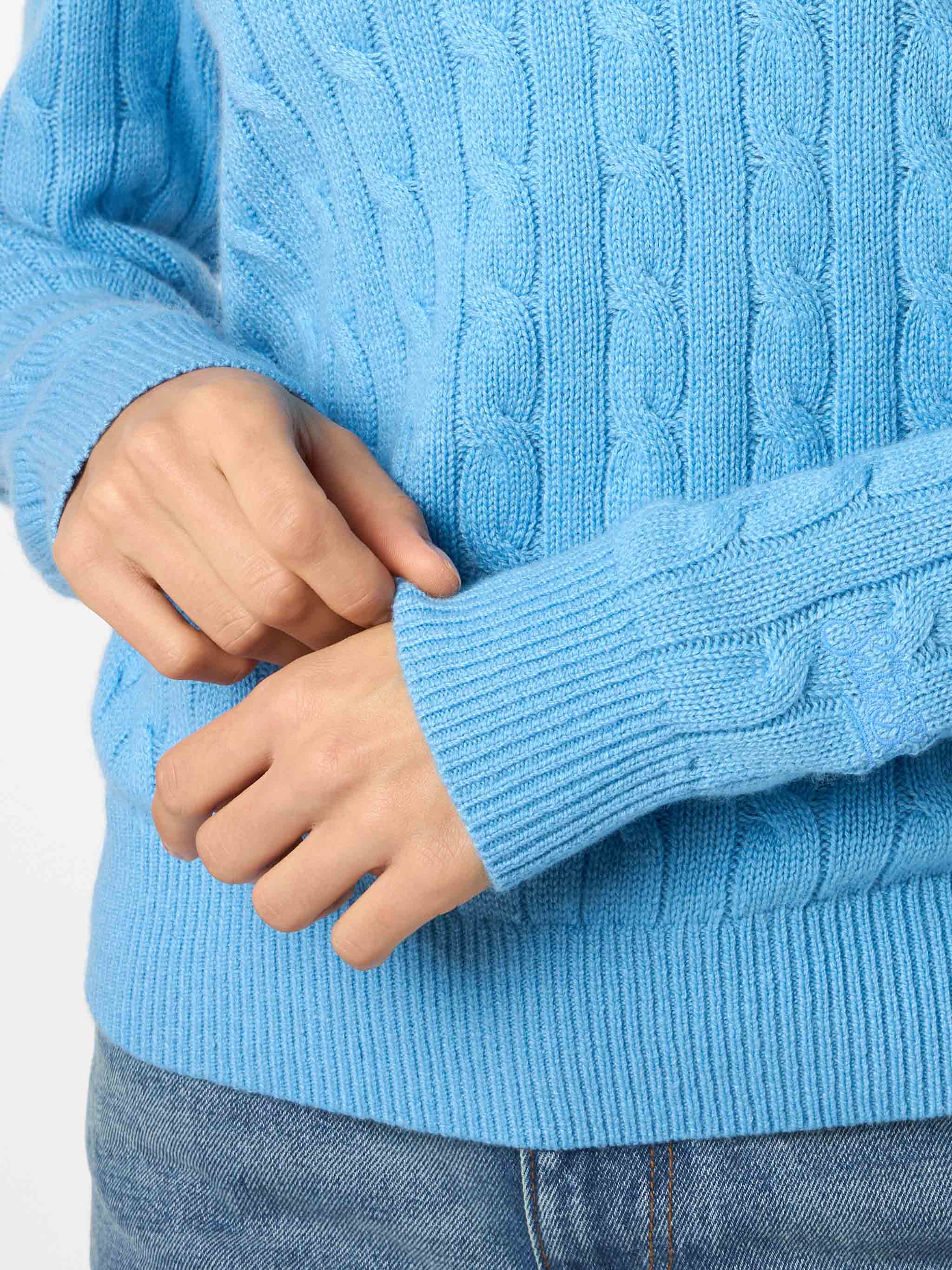 Maglia Sorbonne in misto cashmere a trecce azzurro polvere - Image 2