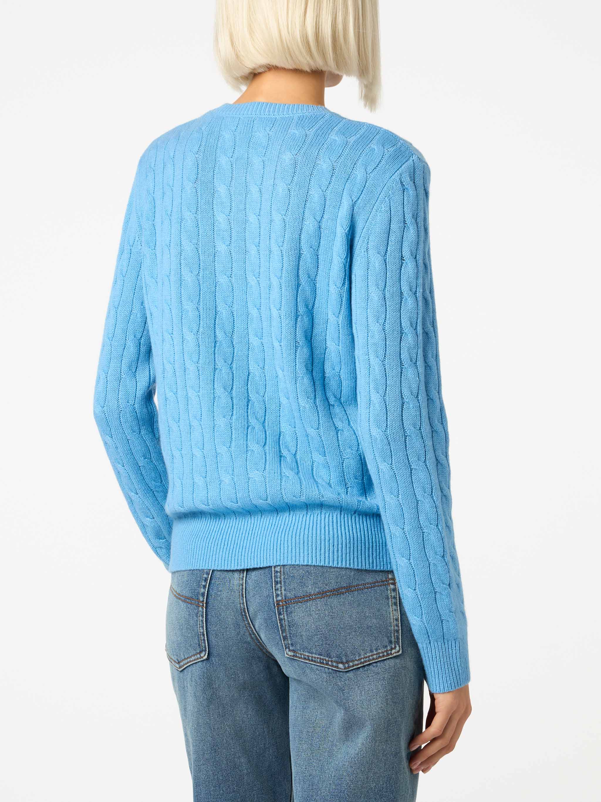 Maglia Sorbonne in misto cashmere a trecce azzurro polvere - Image 3