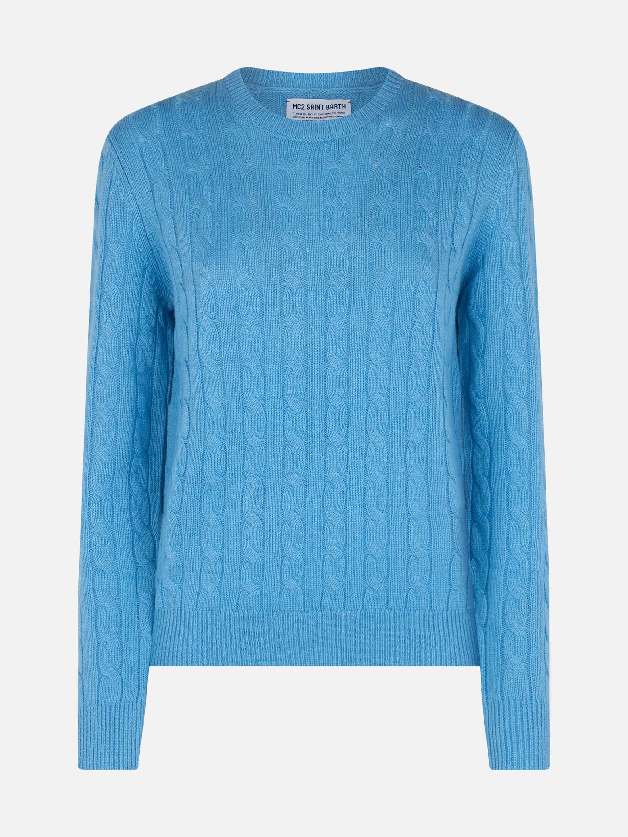 Maglia Sorbonne in misto cashmere a trecce azzurro polvere - Image 4