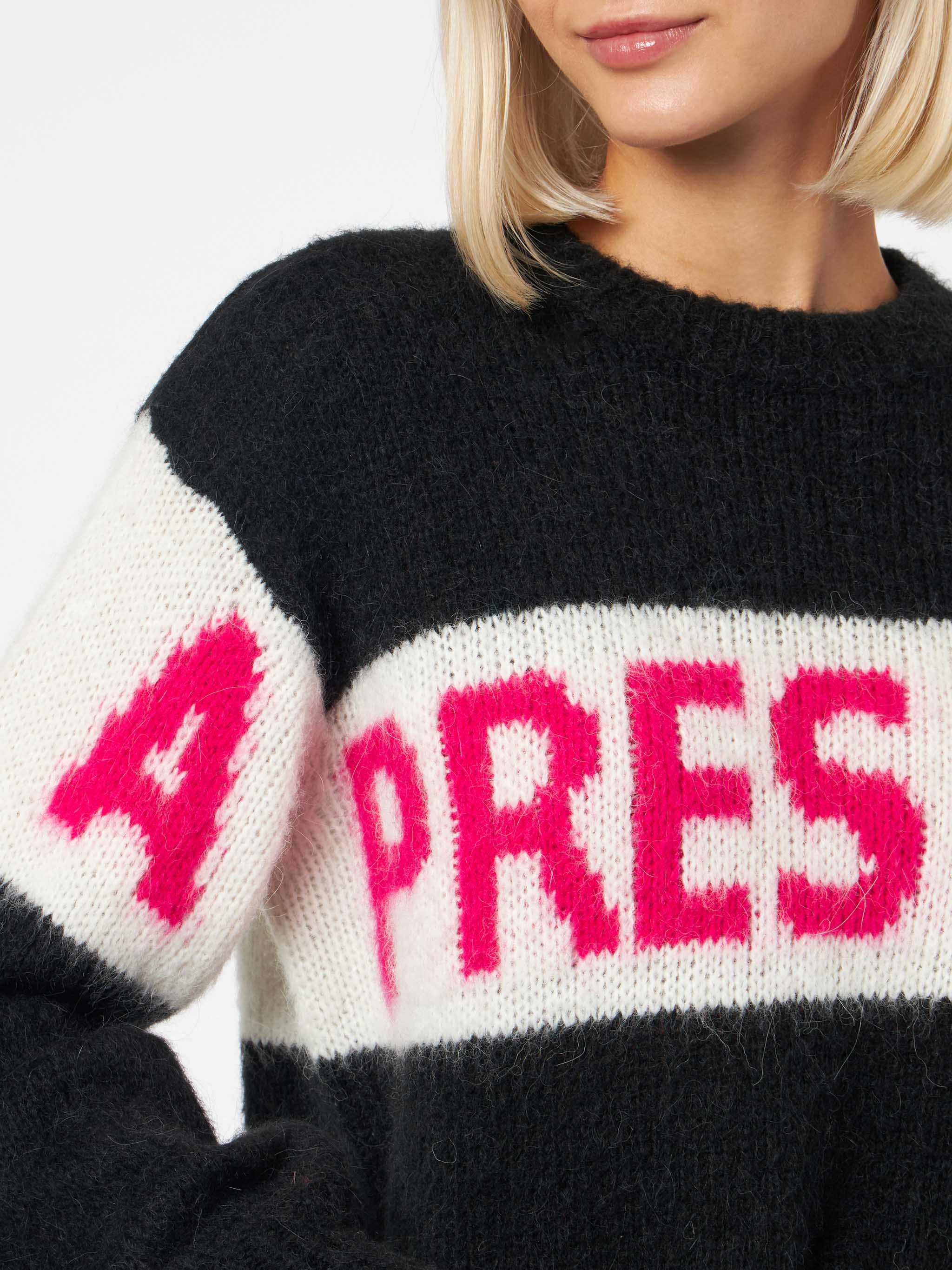 Maglione Danya Soft con jacquard Après Chic nero e fucsia - Image 3
