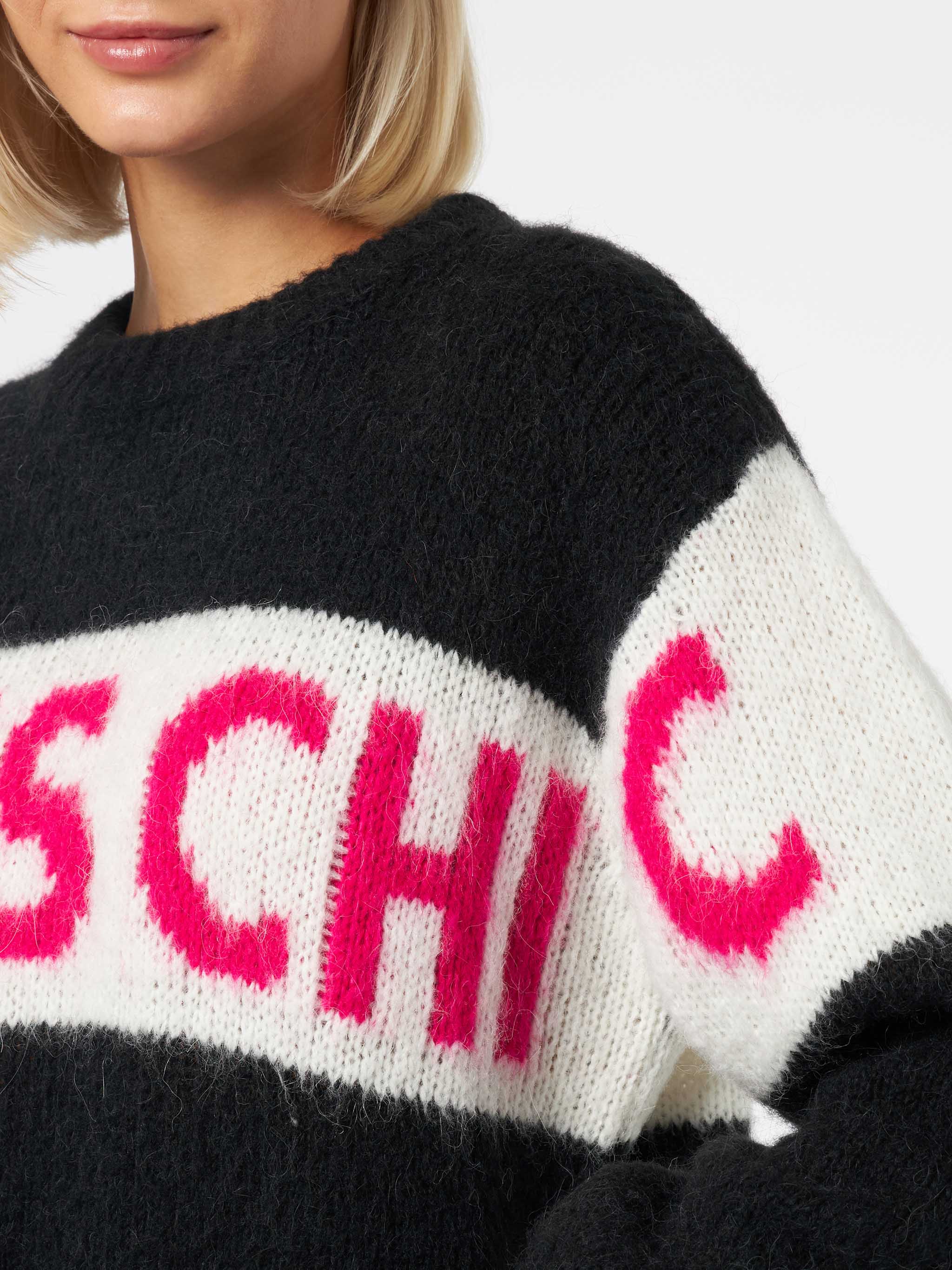 Maglione Danya Soft con jacquard Après Chic nero e fucsia - Image 4