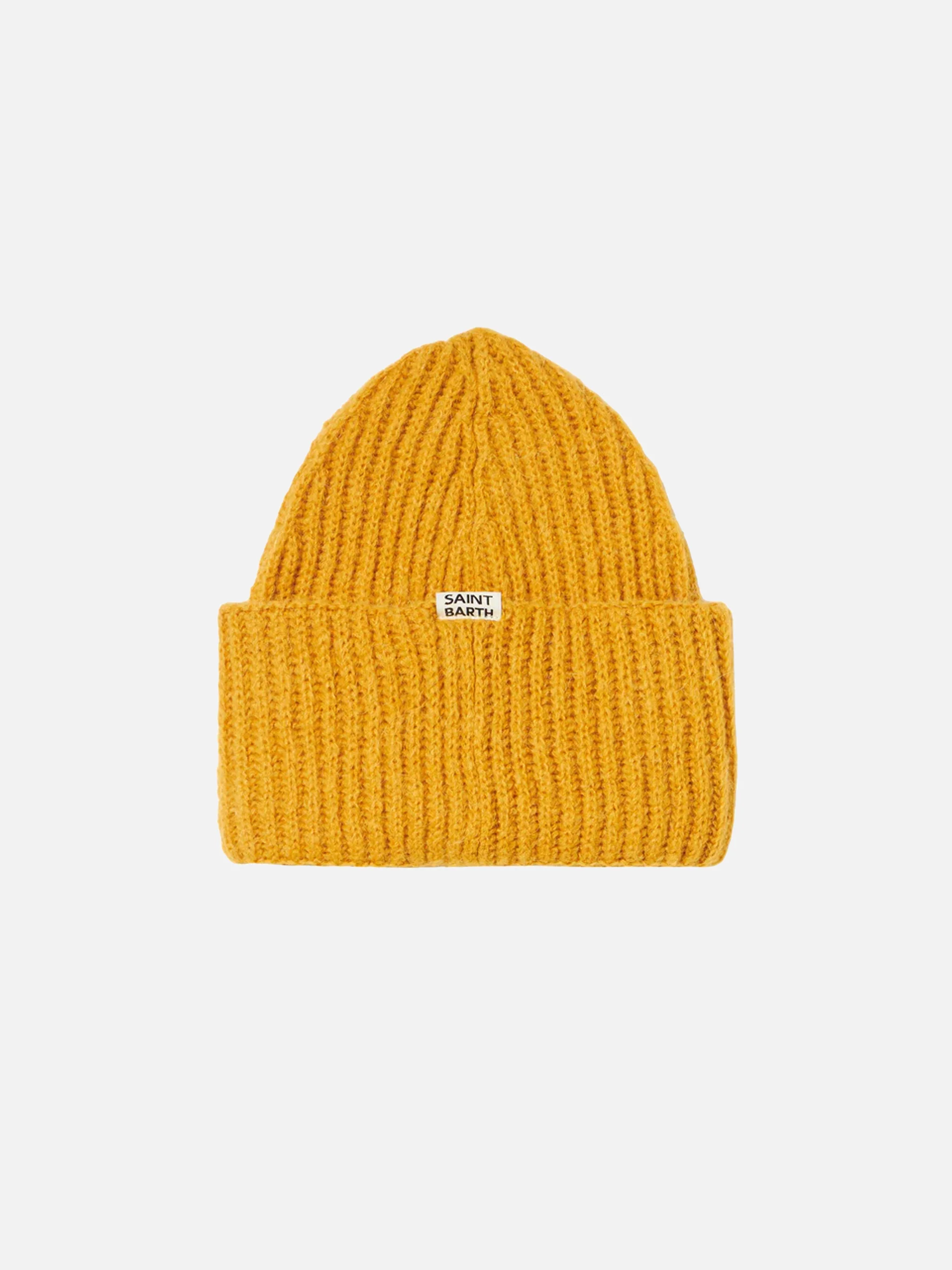 Cappello Wengen Soft in misto cashmere ocra con ricamo - Image 3
