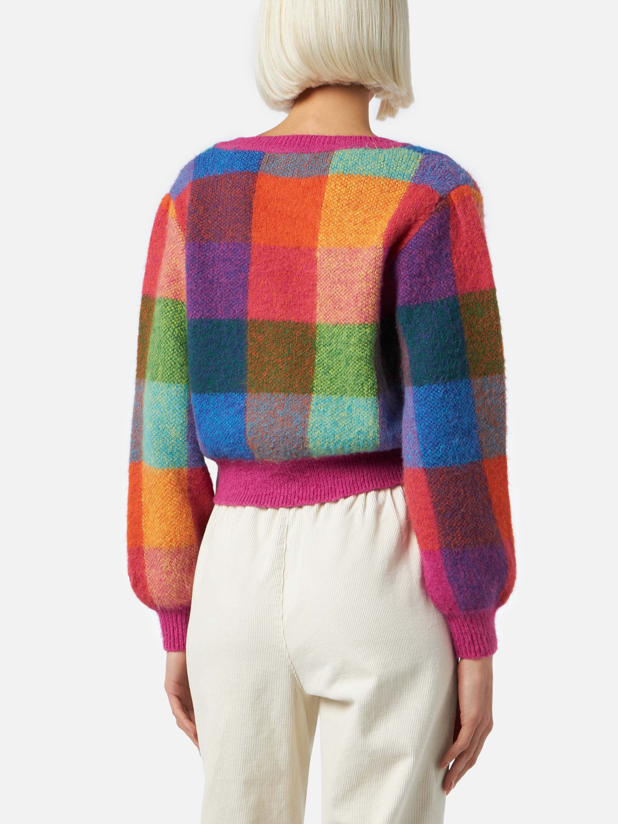 Cardigan Lyza Soft cropped con stampa check - Image 2