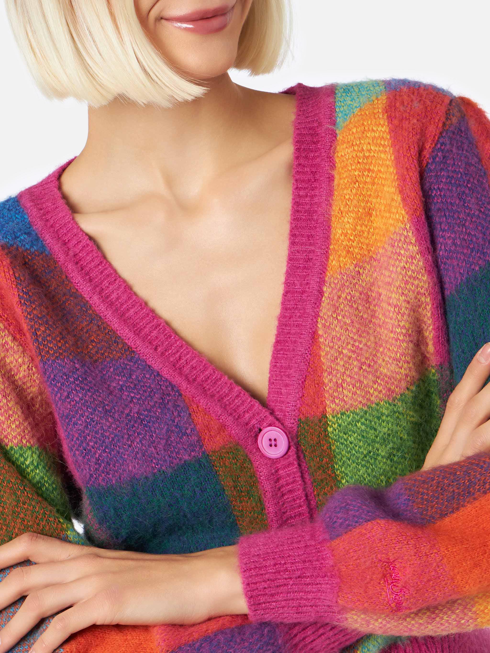 Cardigan Lyza Soft cropped con stampa check - Image 3
