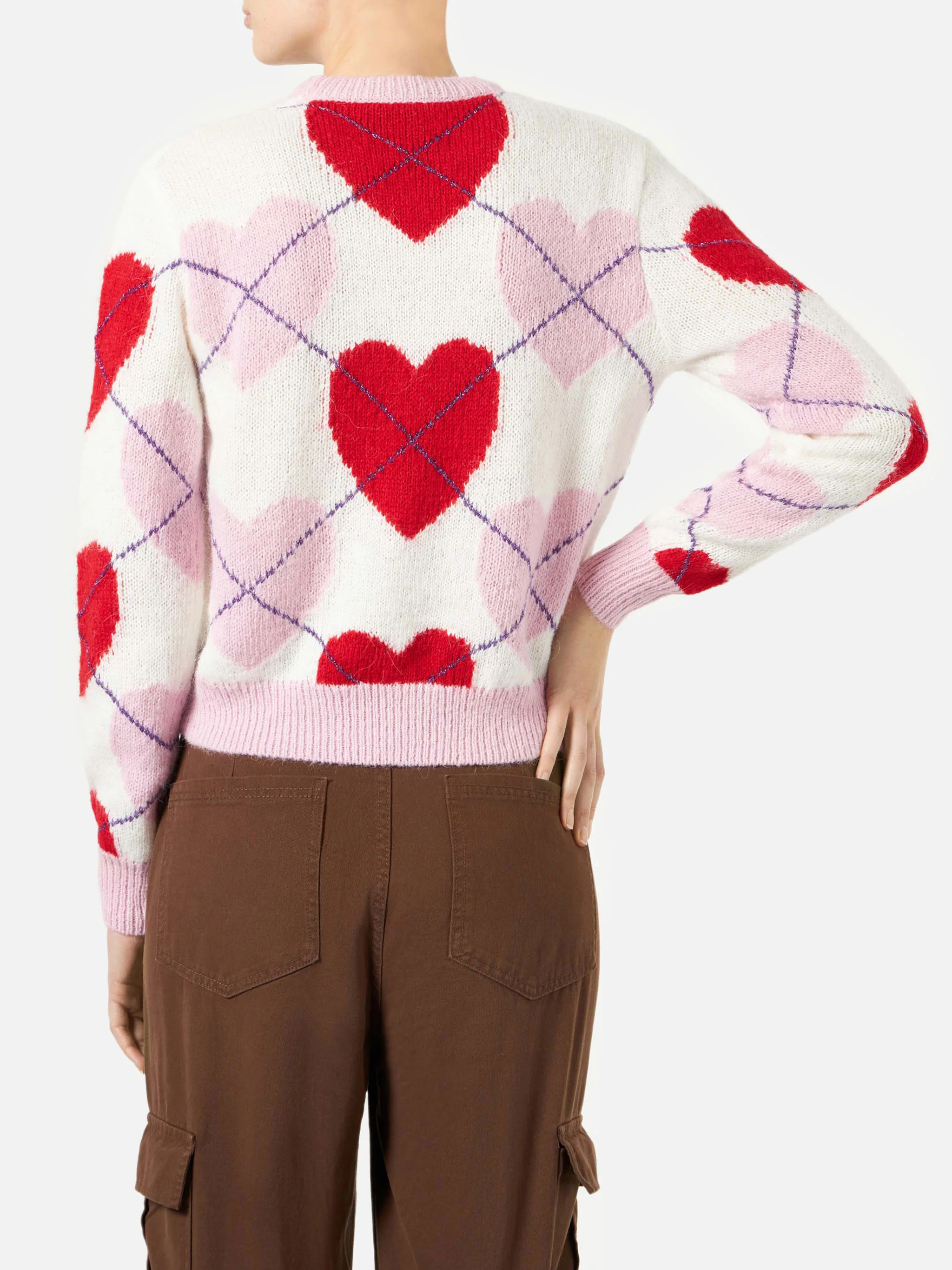 Maglione New Queen Crop Soft con fantasia argyle cuori - Image 3