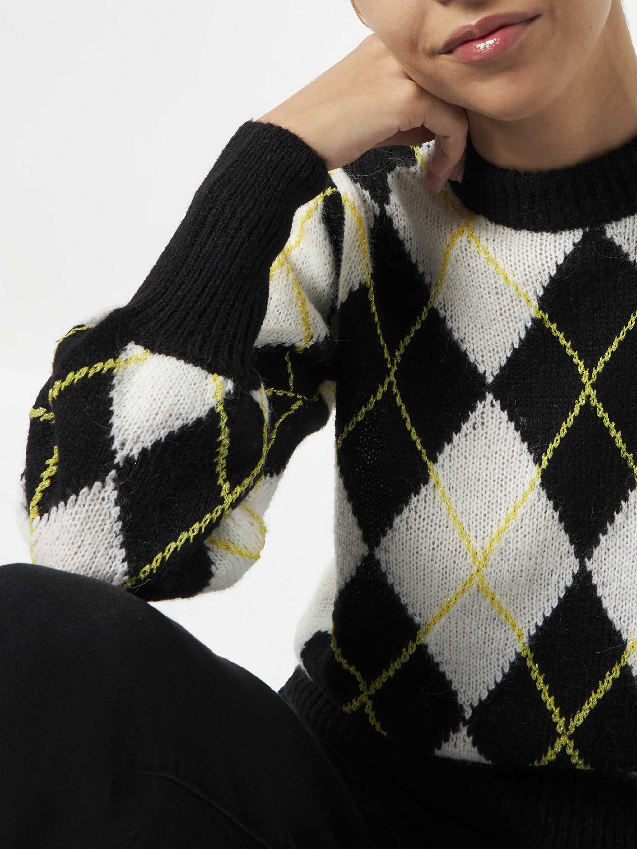 Maglione Bloom Soft con fantasia argyle bianco e grigio - Image 2