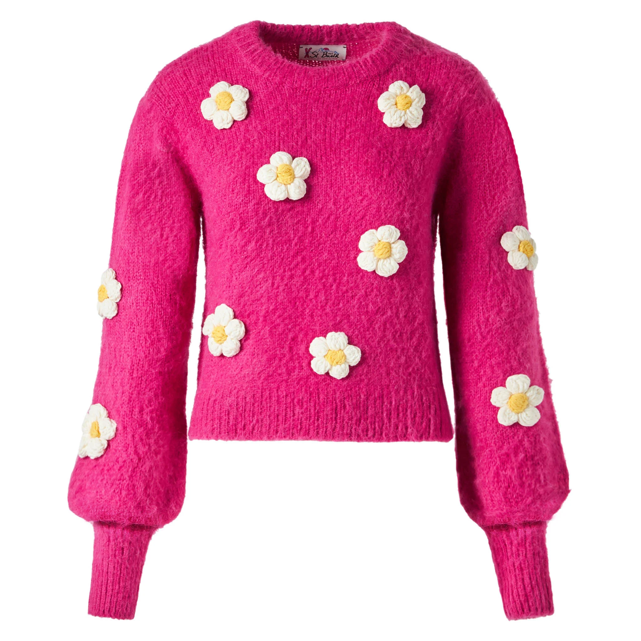 Maglia Bloom in filato spazzolato fucsia con fiori crochet  - Image 4