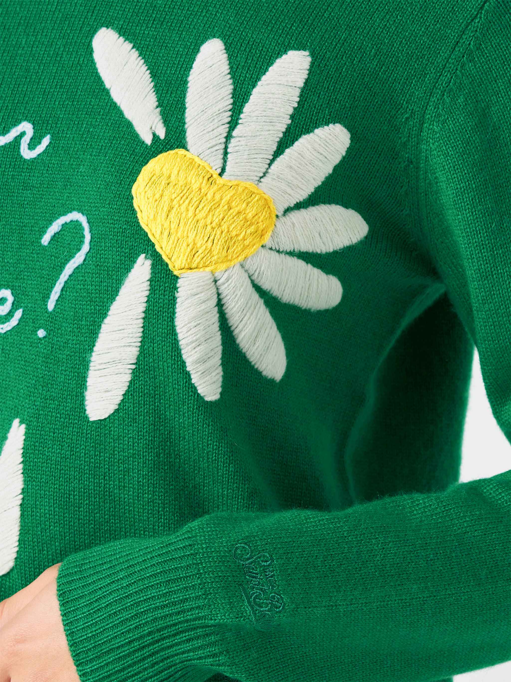 Maglia New Queen in filato spazzolato verde con ricamo Love or not - Image 4