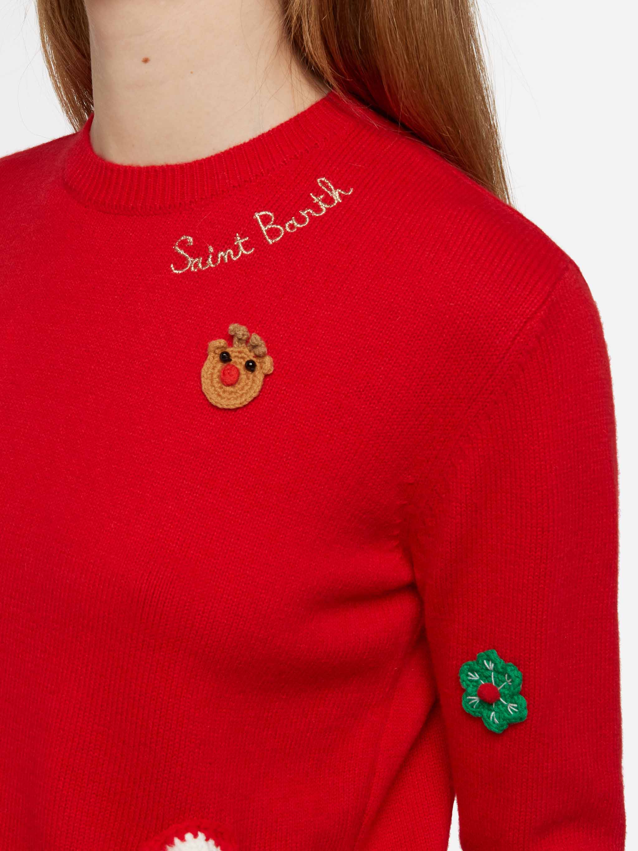 Maglia New Queen brushed rossa con patch natalizie - Image 2