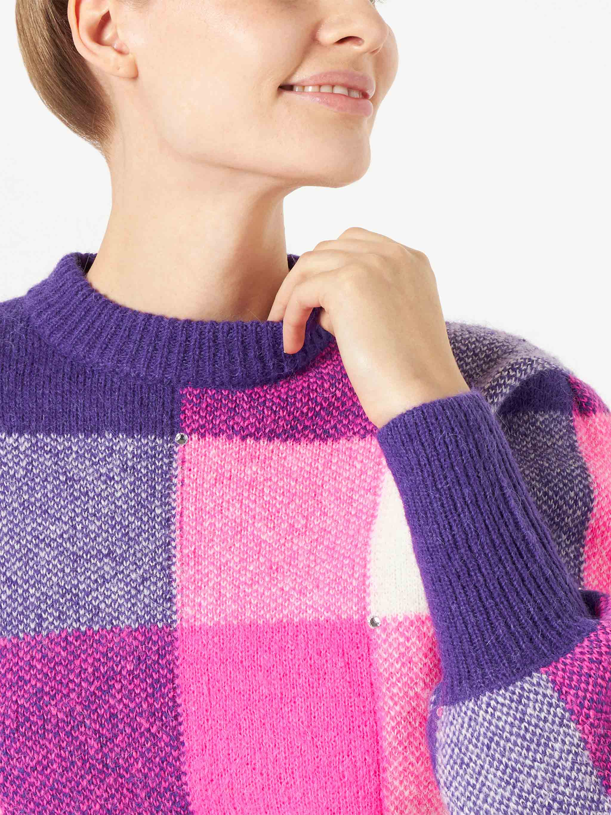 Maglione Bloom Soft con fantasia check e strass - Image 2