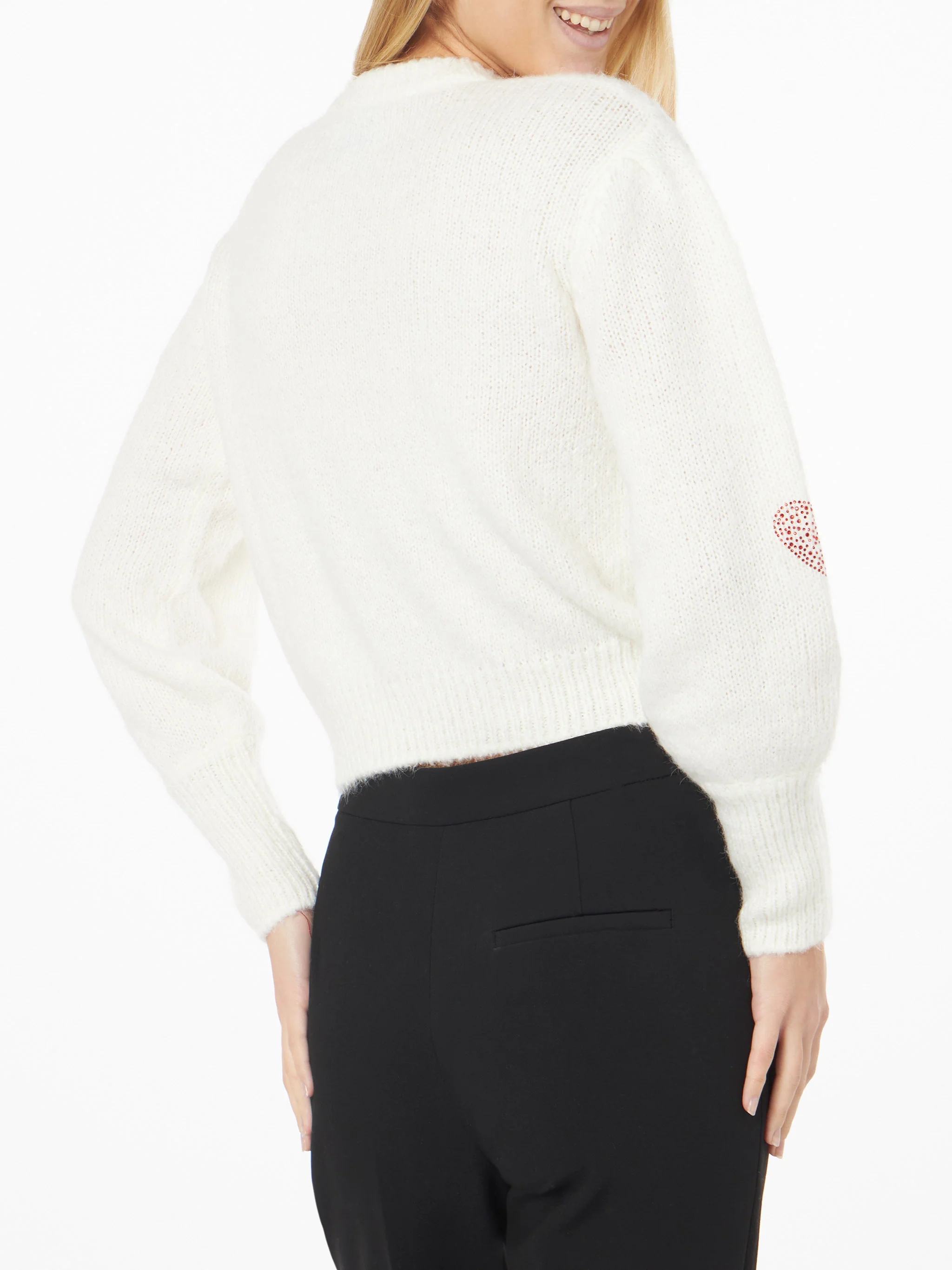 Maglione Bloom Soft bianco con cuori in strass rossi - Image 3