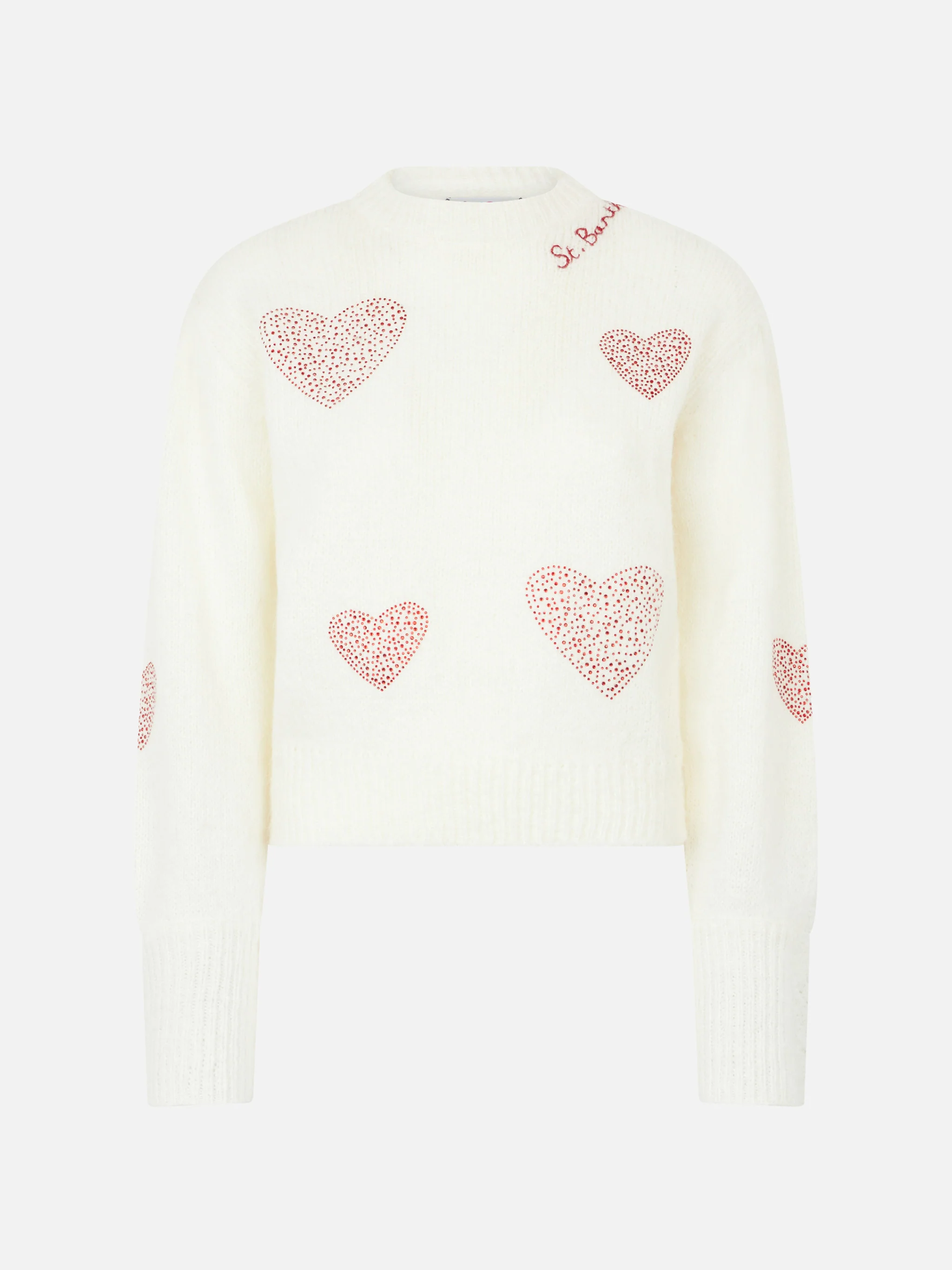 Maglione Bloom Soft bianco con cuori in strass rossi - Image 4