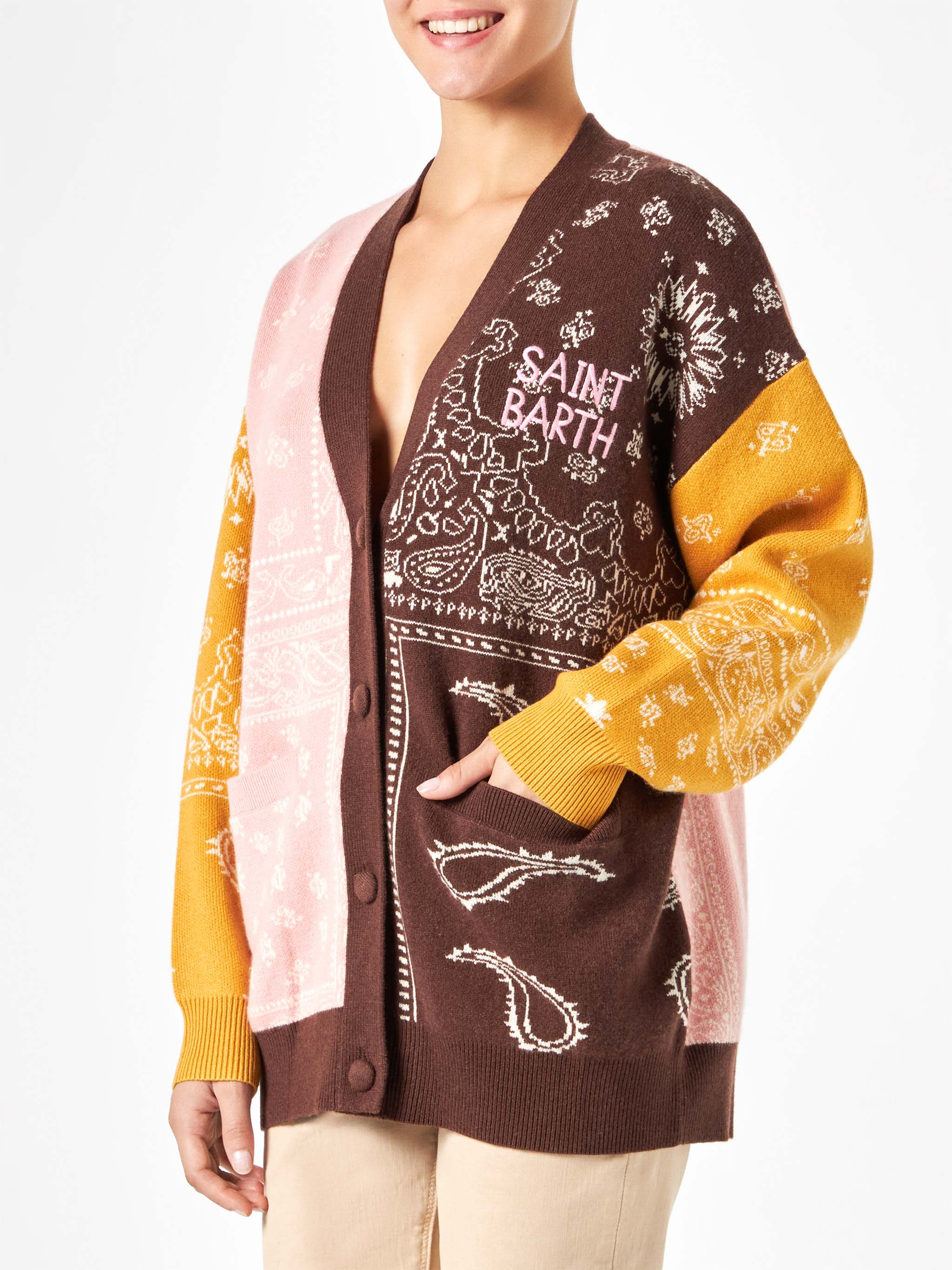 Cardigan Chloe in cashmere misto stampa bandana multicolor - Image 2