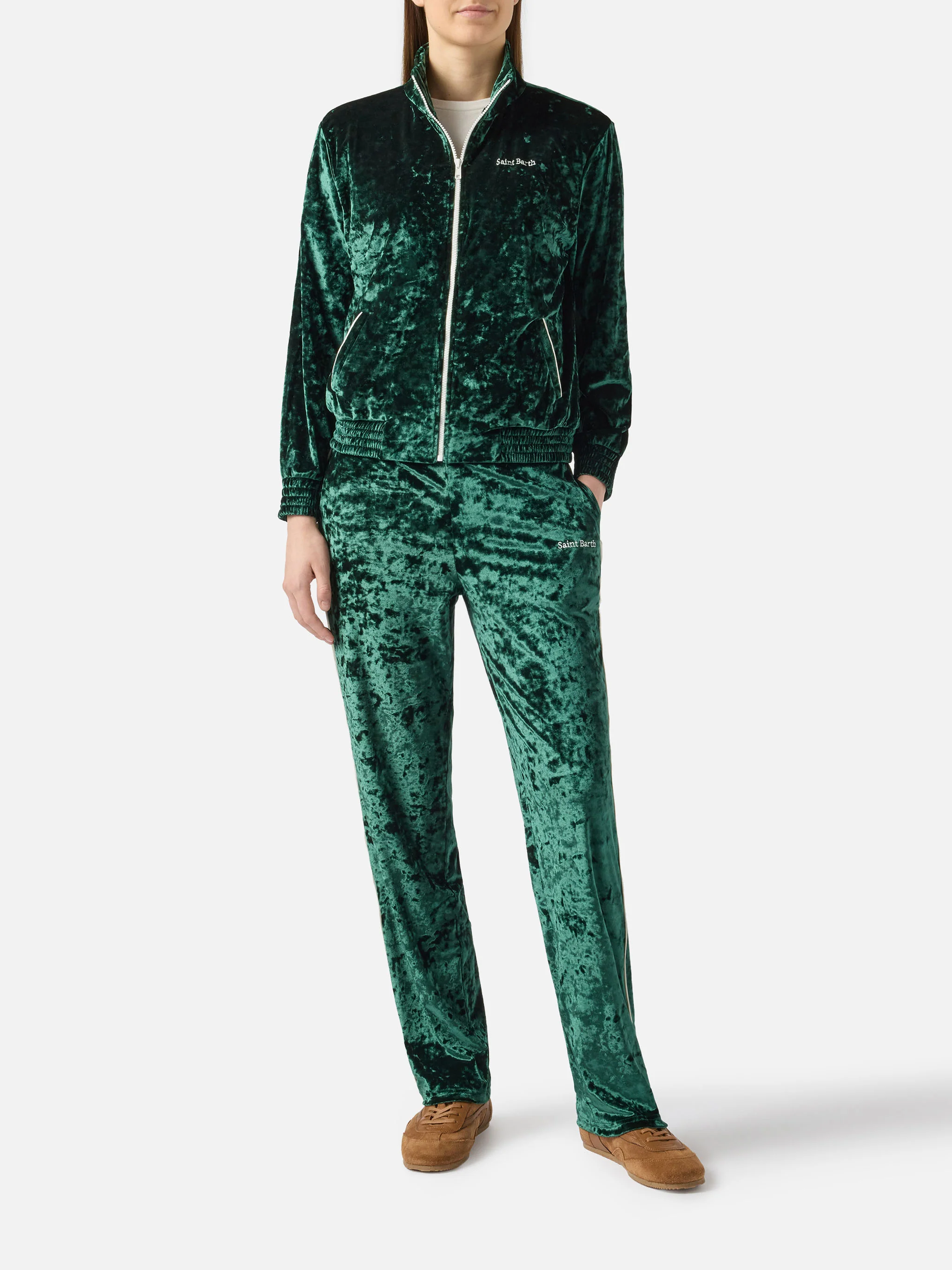 Pantaloni Yvonne in ciniglia verde - Image 2