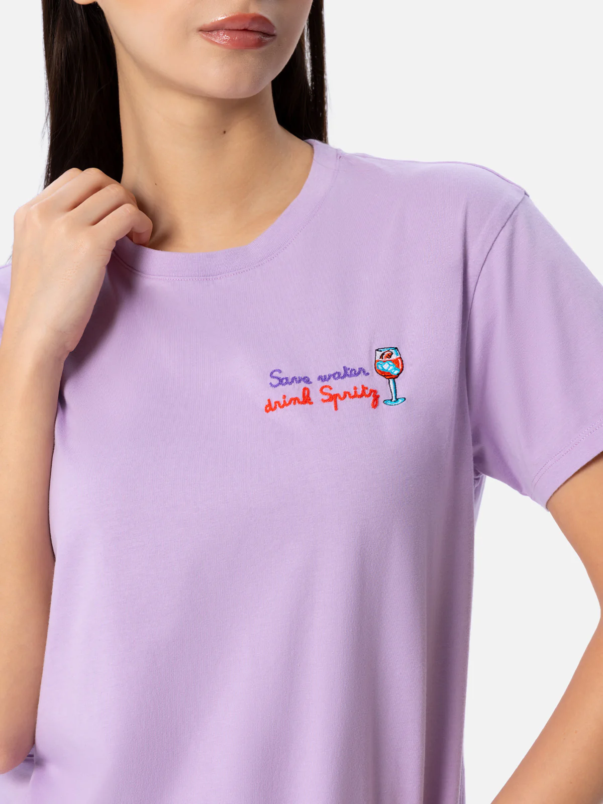 T-shirt Emilie in cotone con ricamo Save water drink Spritz | Special Edition - Image 3