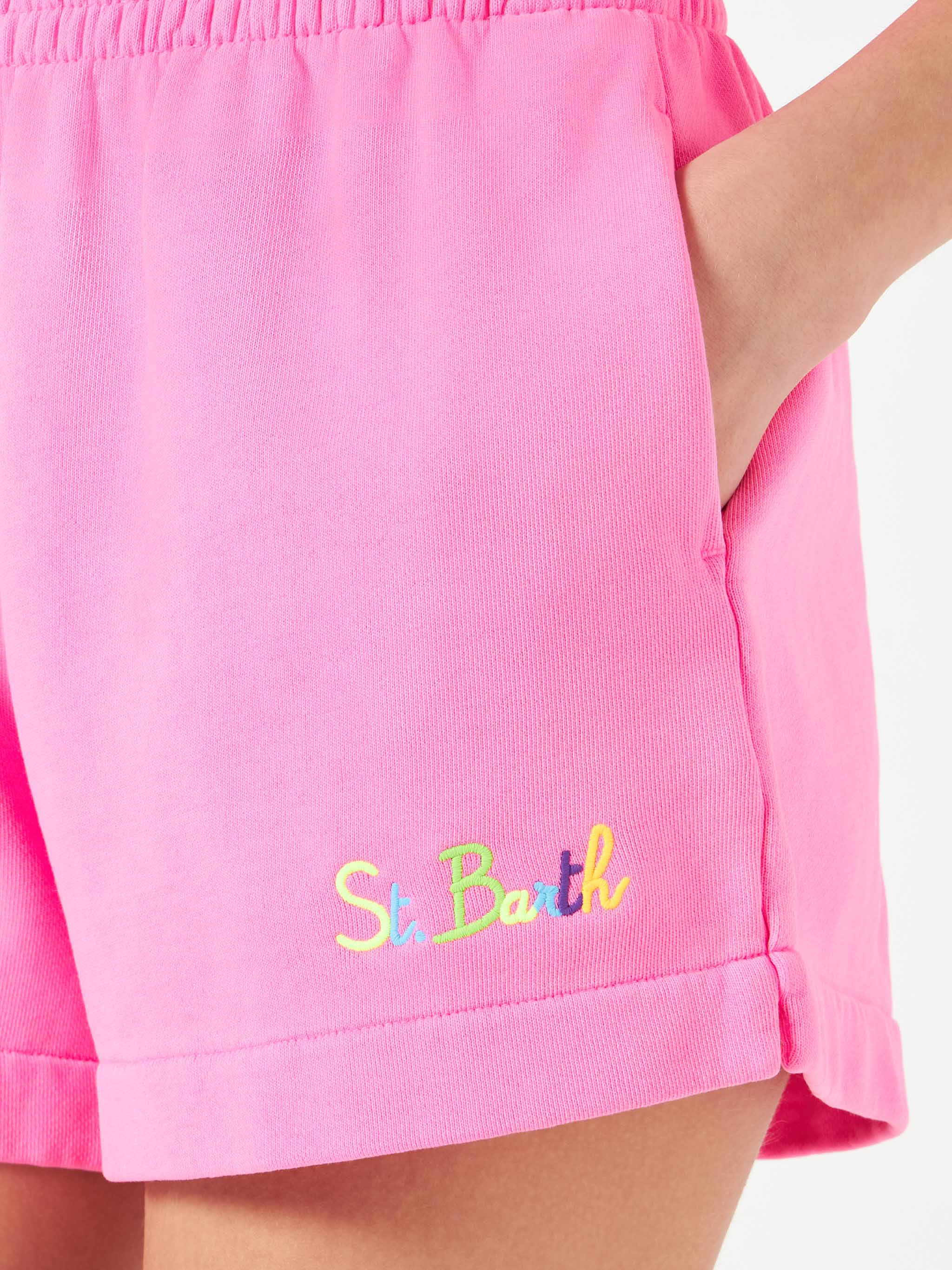 Short Cate in cotone fucsia fluo con ricamo St. Barth - Image 4