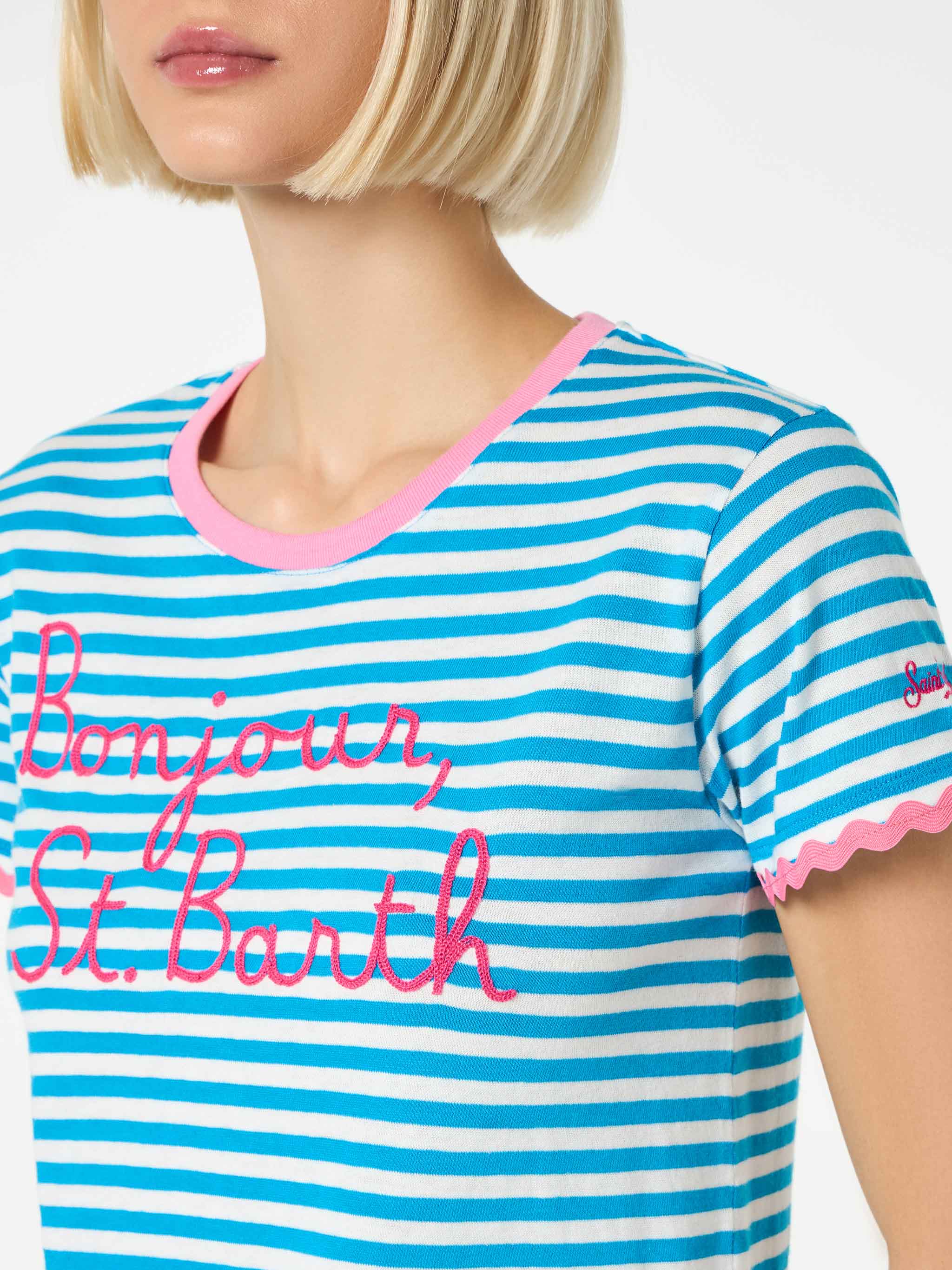 T-shirt Dana in cotone a righe bianco e blu con ricamo - Image 2