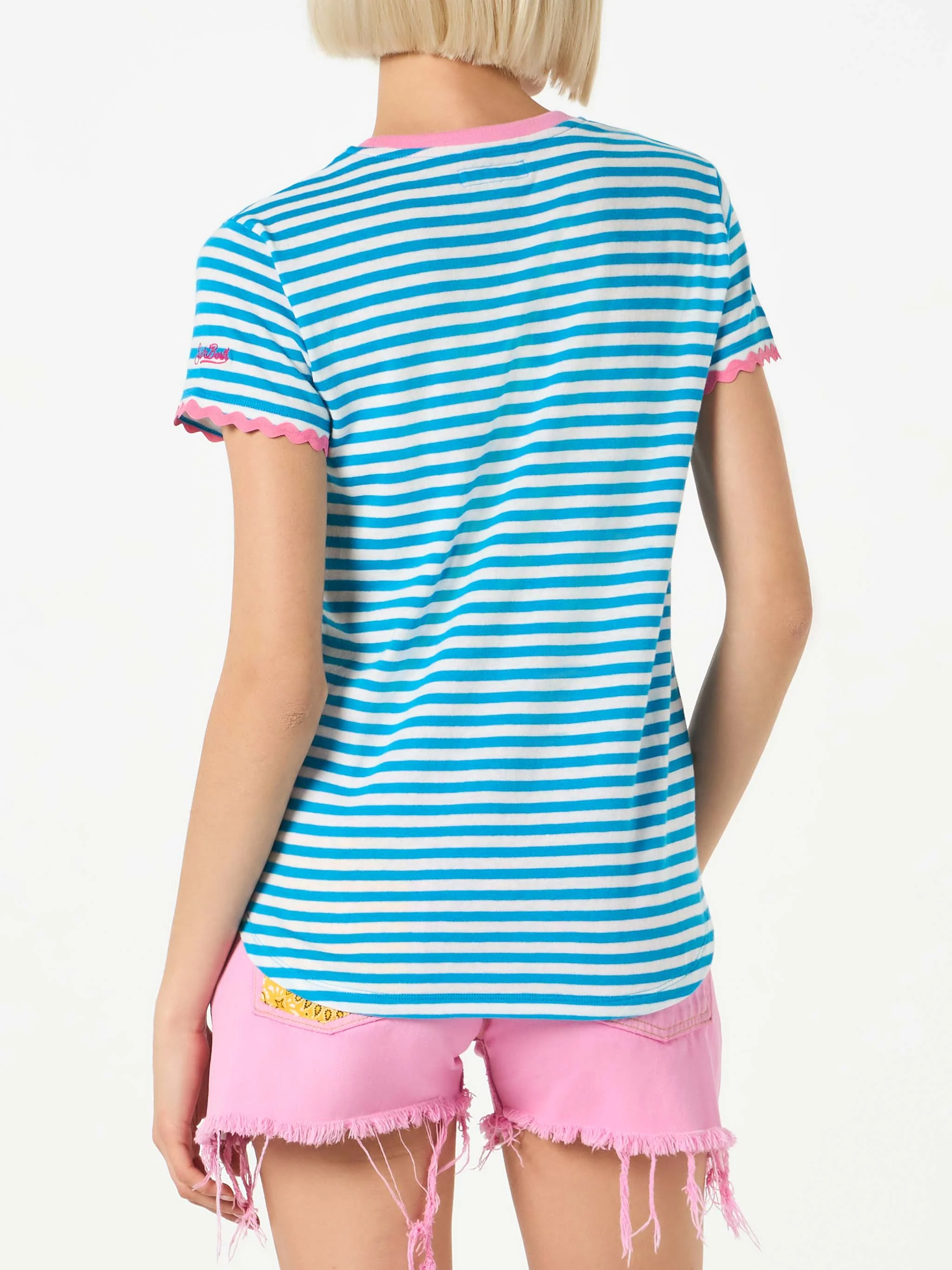 T-shirt Dana in cotone a righe bianco e blu con ricamo - Image 3