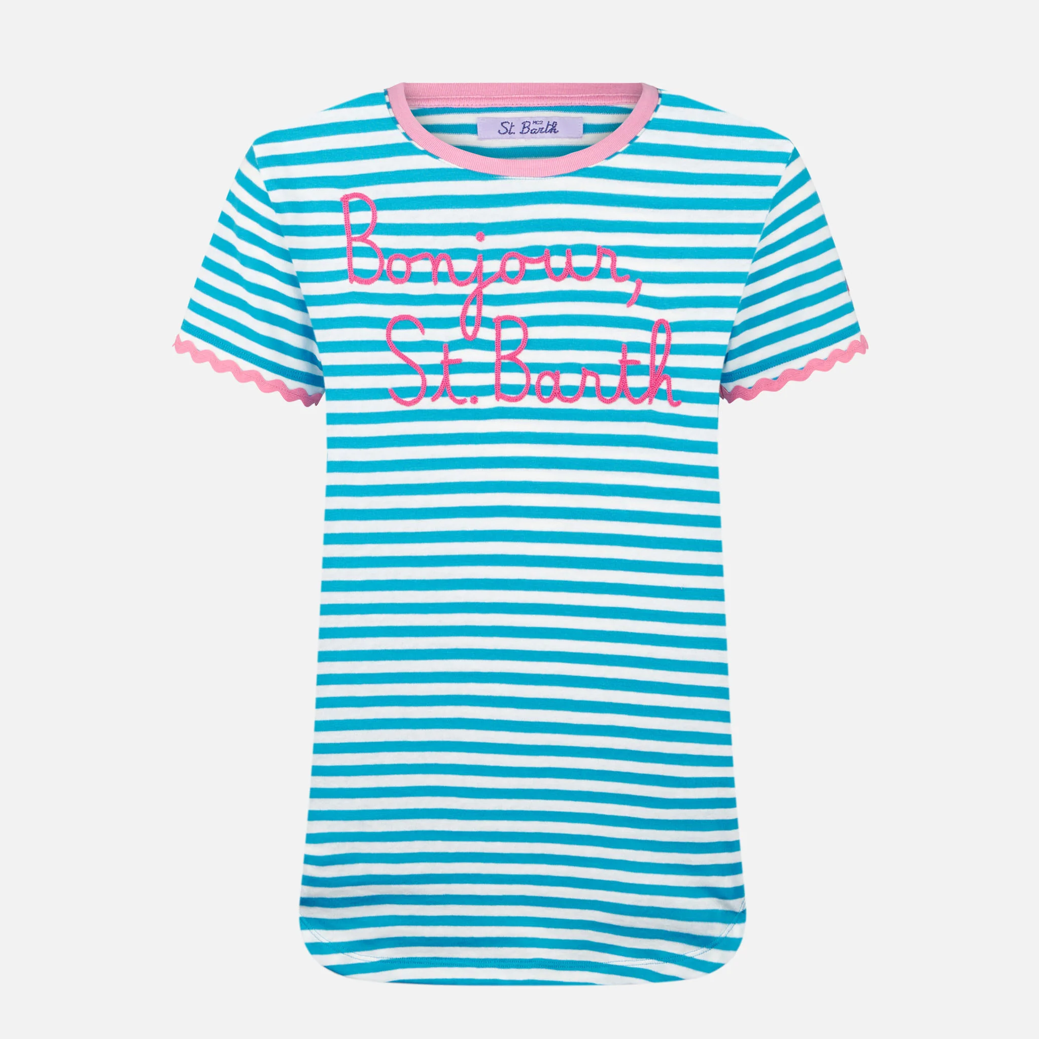 T-shirt Dana in cotone a righe bianco e blu con ricamo - Image 4
